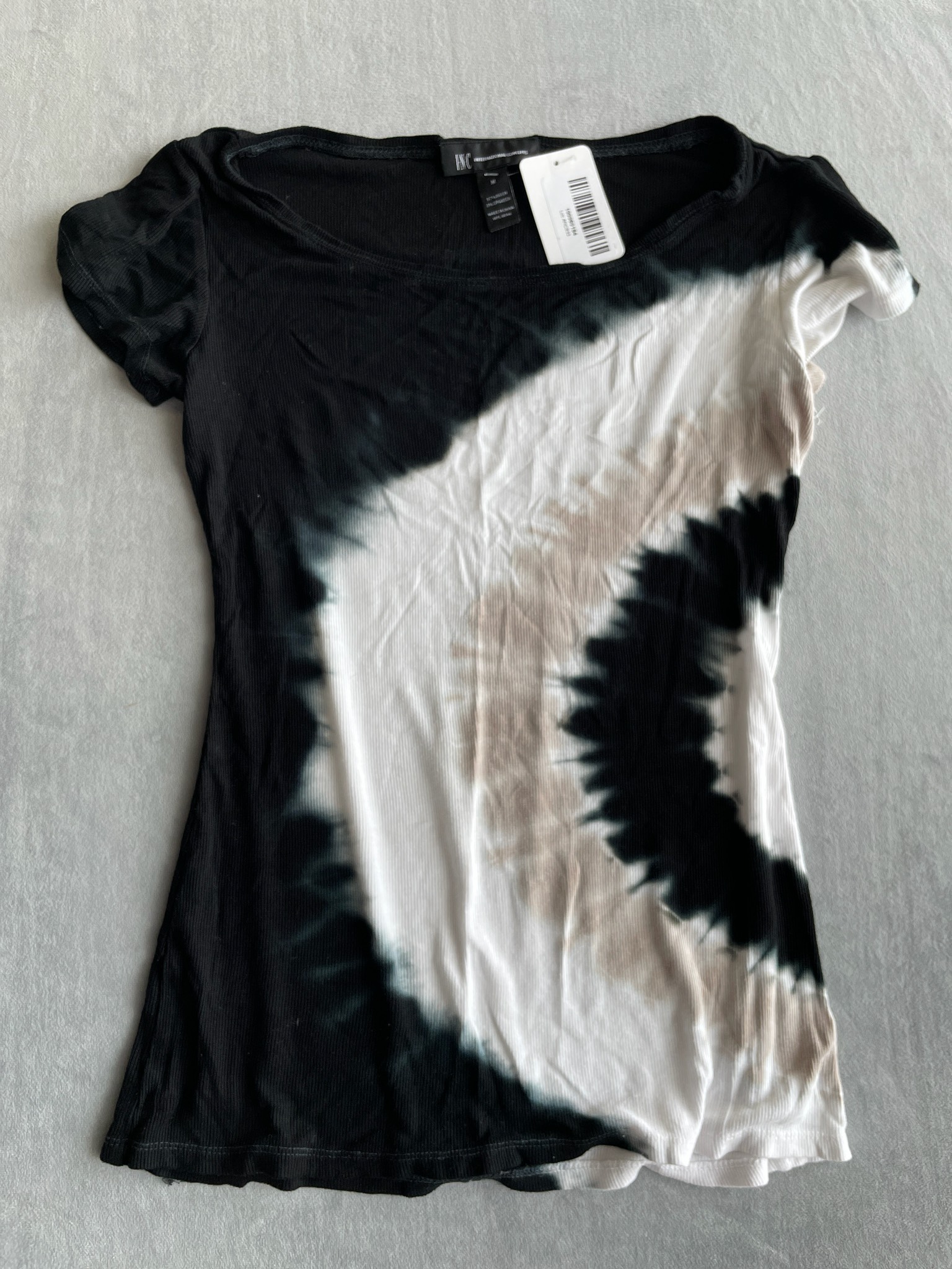 INC International Concepts Black and White Diagonal Tie-Dye Rayon-Blend T-Shirt Dress Size M