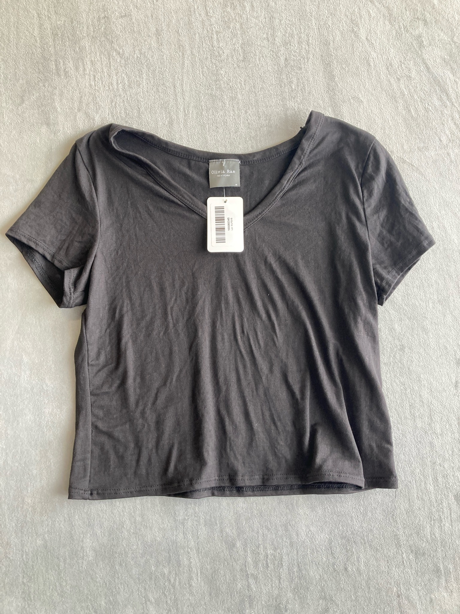Olivia Rae Charcoal Knit Jersey T-Shirt Size M