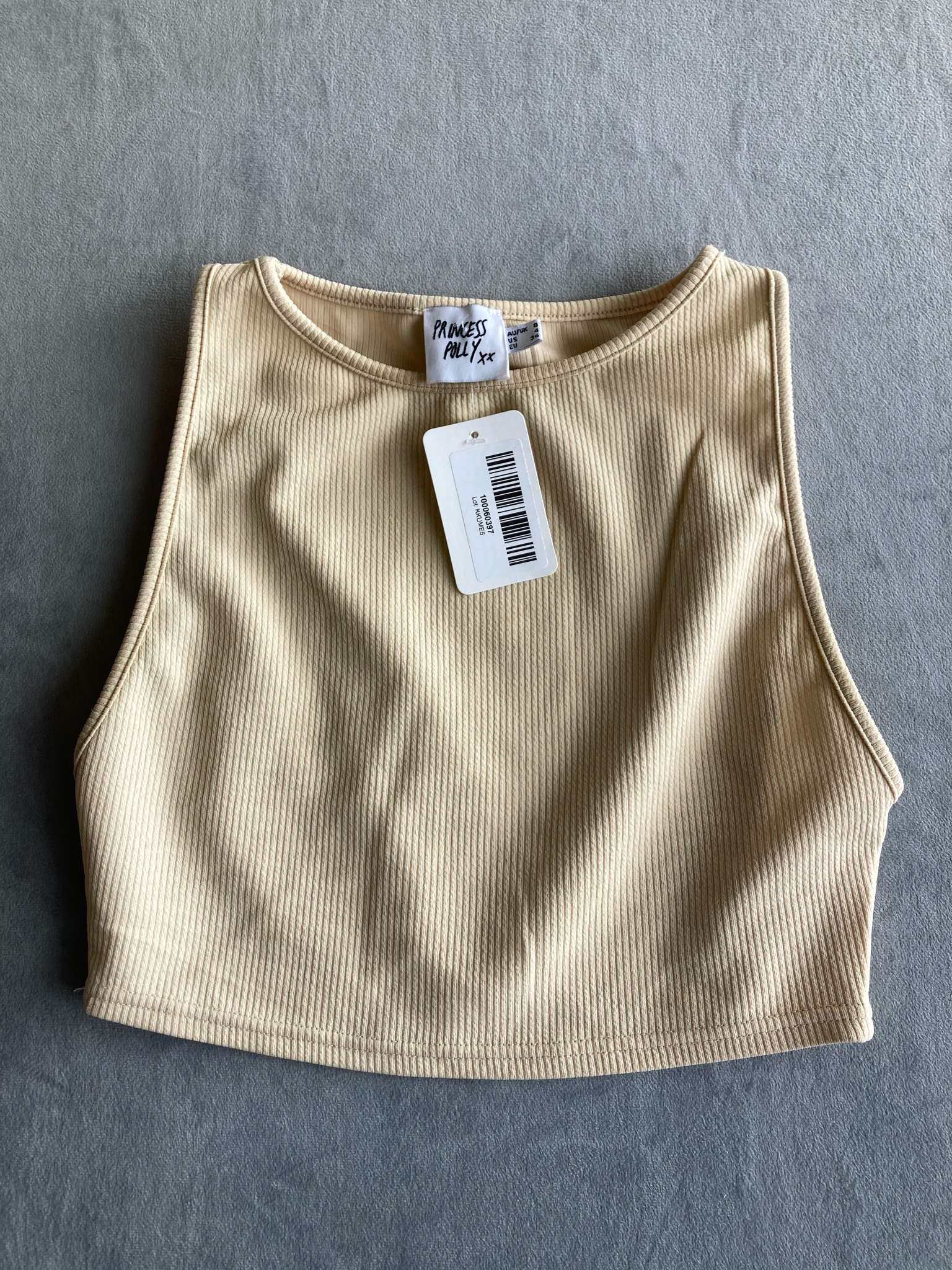 Princess Polly Light Beige Ribbed Knit Tank Top Size US 4