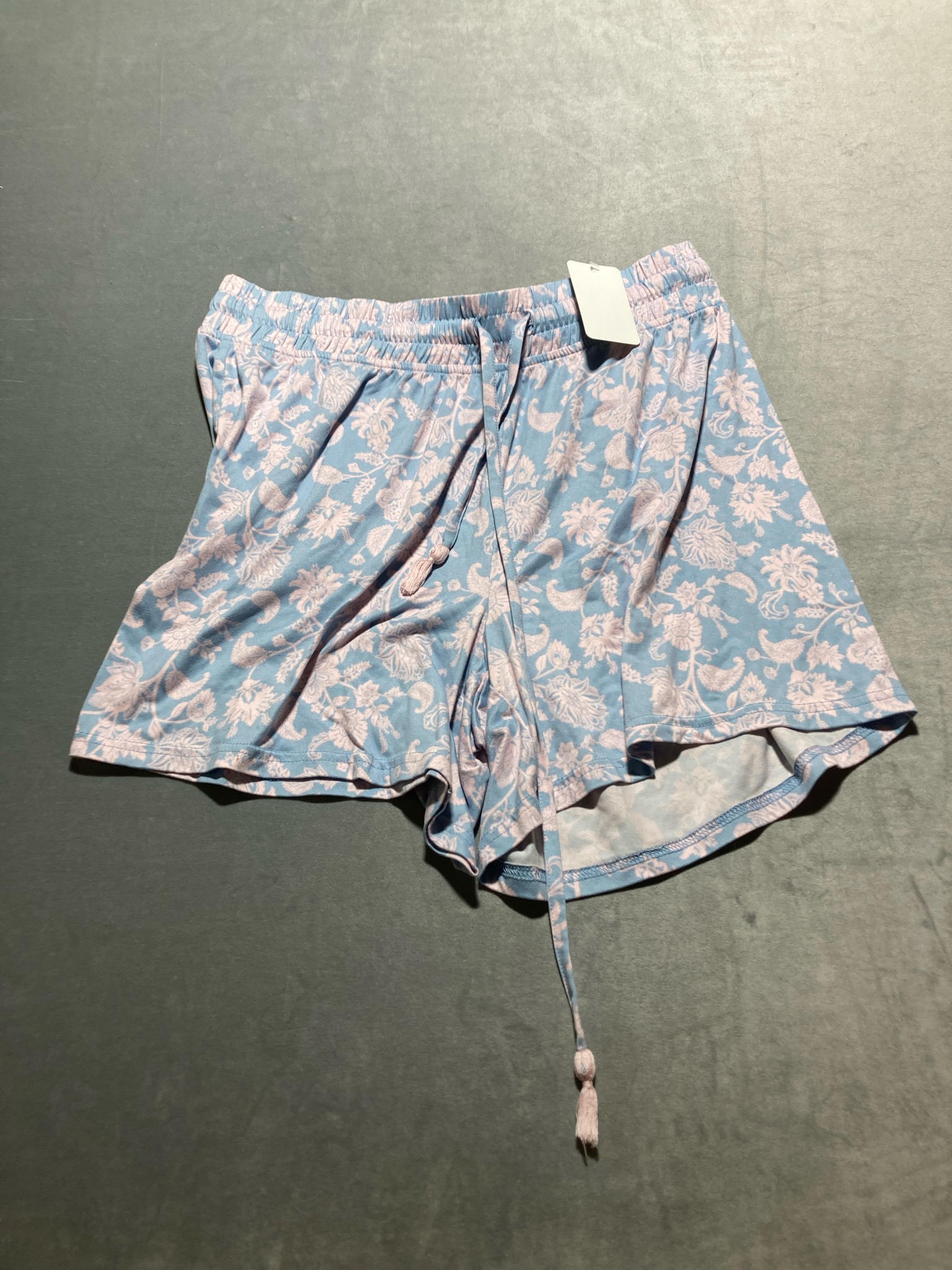 Light Blue Floral Polyester-Spandex Pajama Shorts Size XL