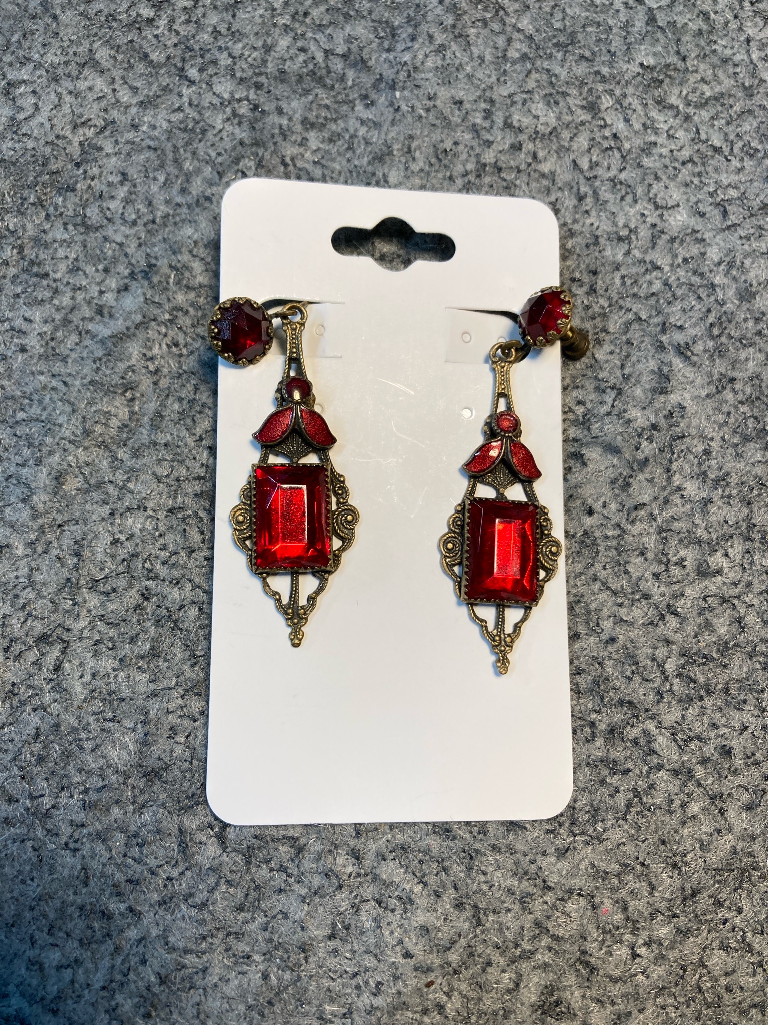 Vintage Red Gold Tone Filigree Clip-On Earrings