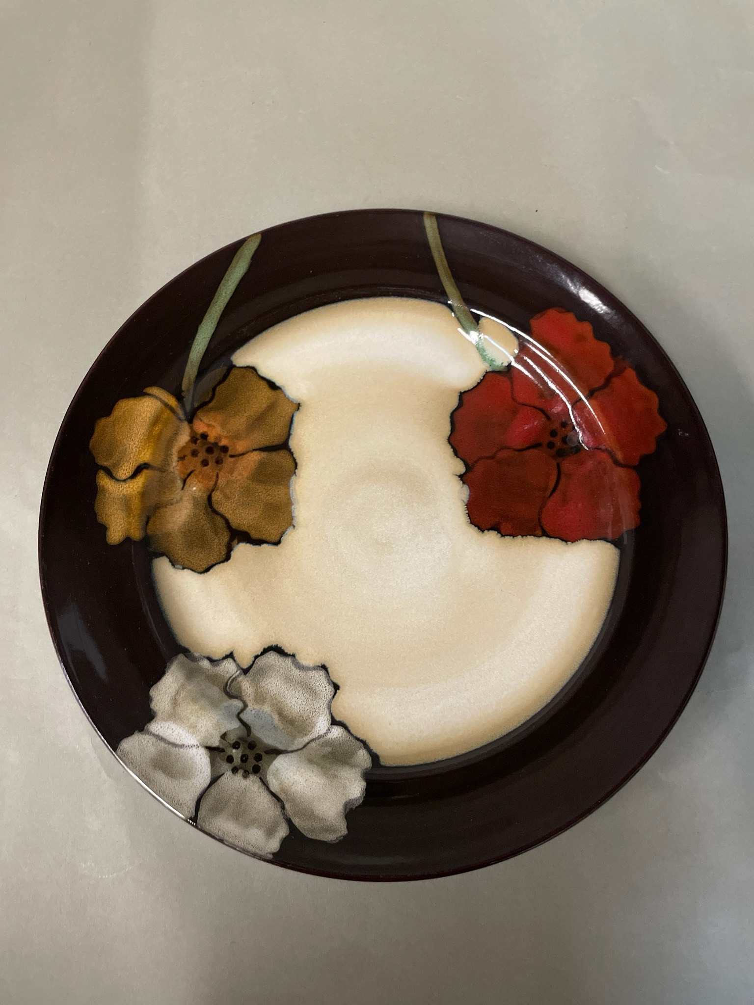 Pfaltzgraff Burgundy Painted Poppies Ceramic Plates