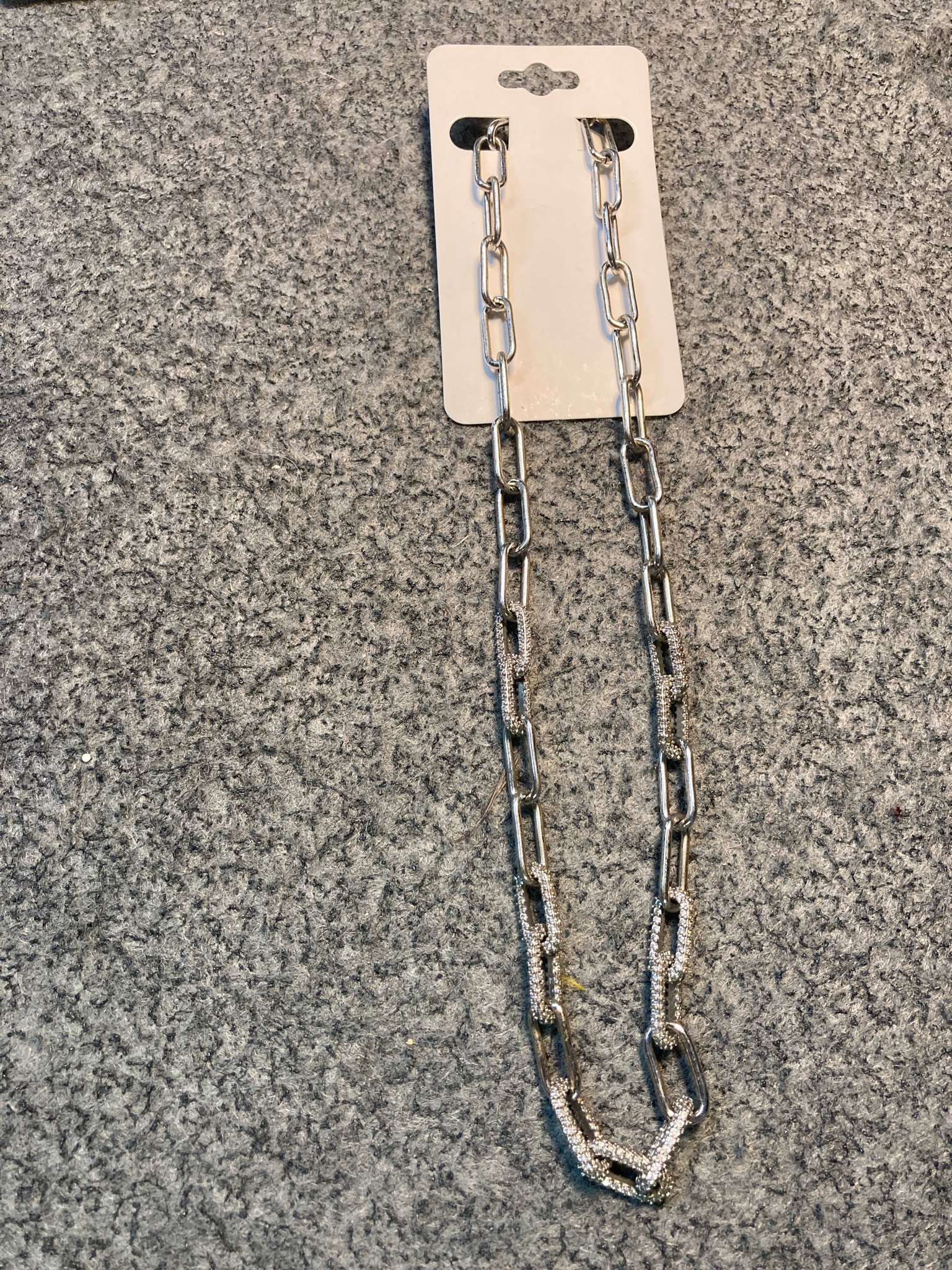 Silver Tone Rhinestone Link Necklace