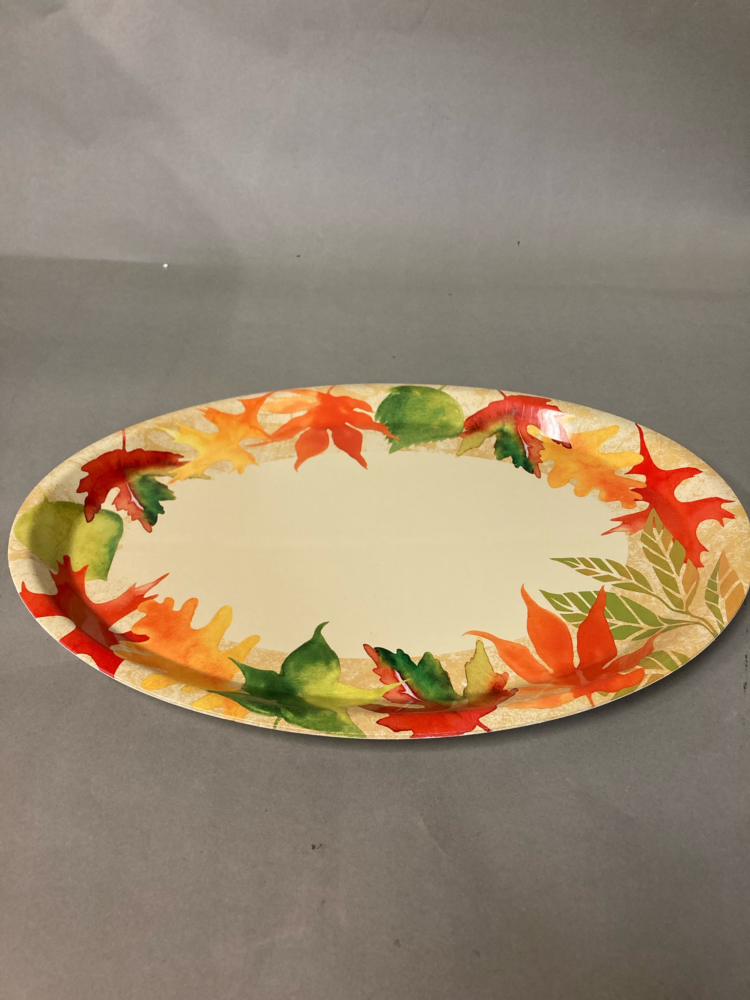 Greenbrier International Cream Autumn Leaf Oval Serving Platter