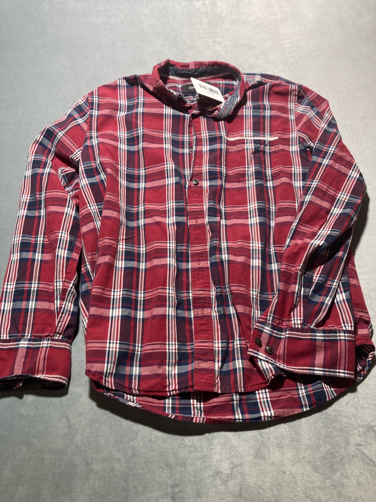 Adam Levine Red Navy White Plaid Button-Up Shirt Size M