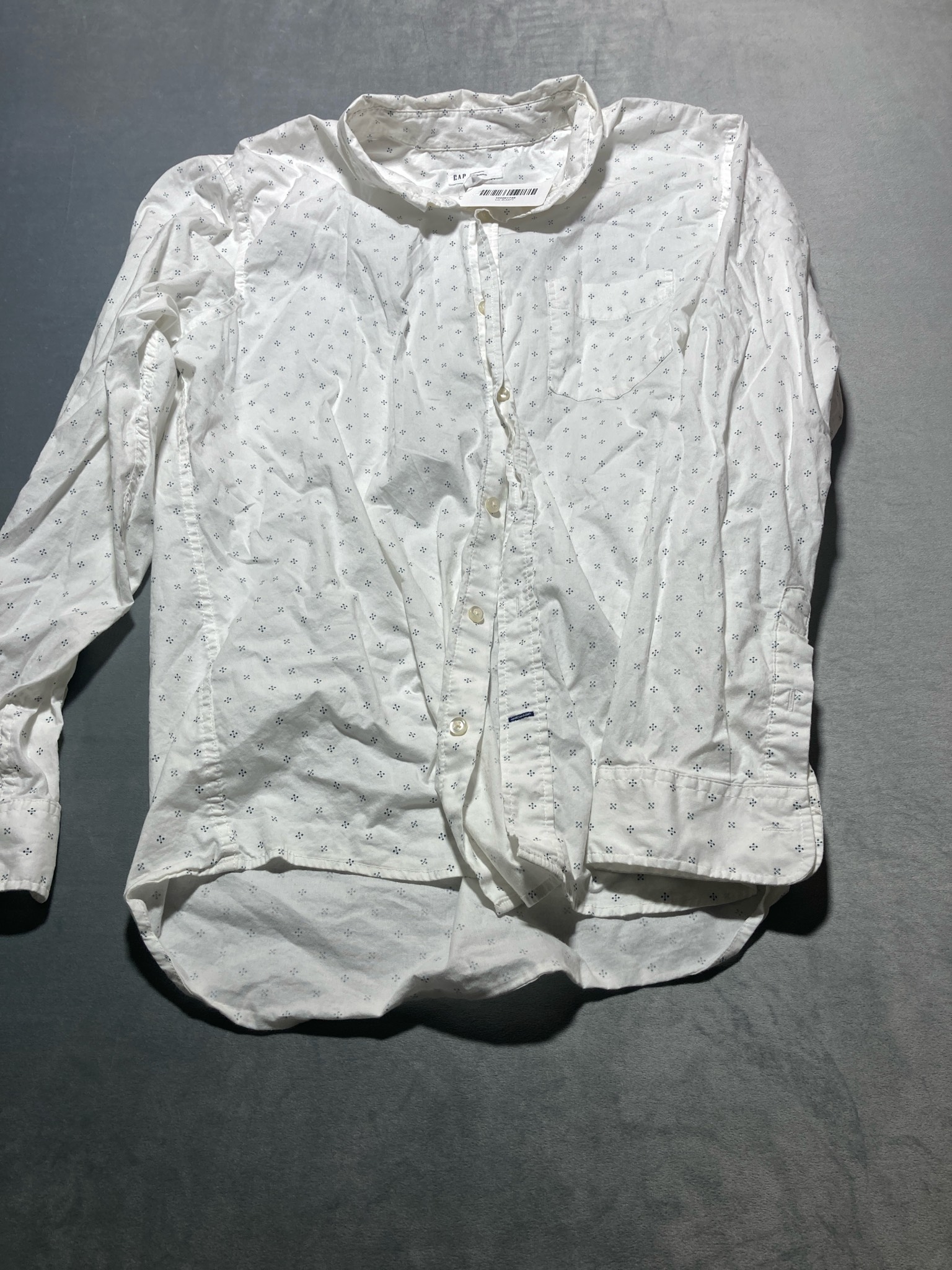 GAP White Navy Micro-Print Long-Sleeve Button-Up Shirt size large