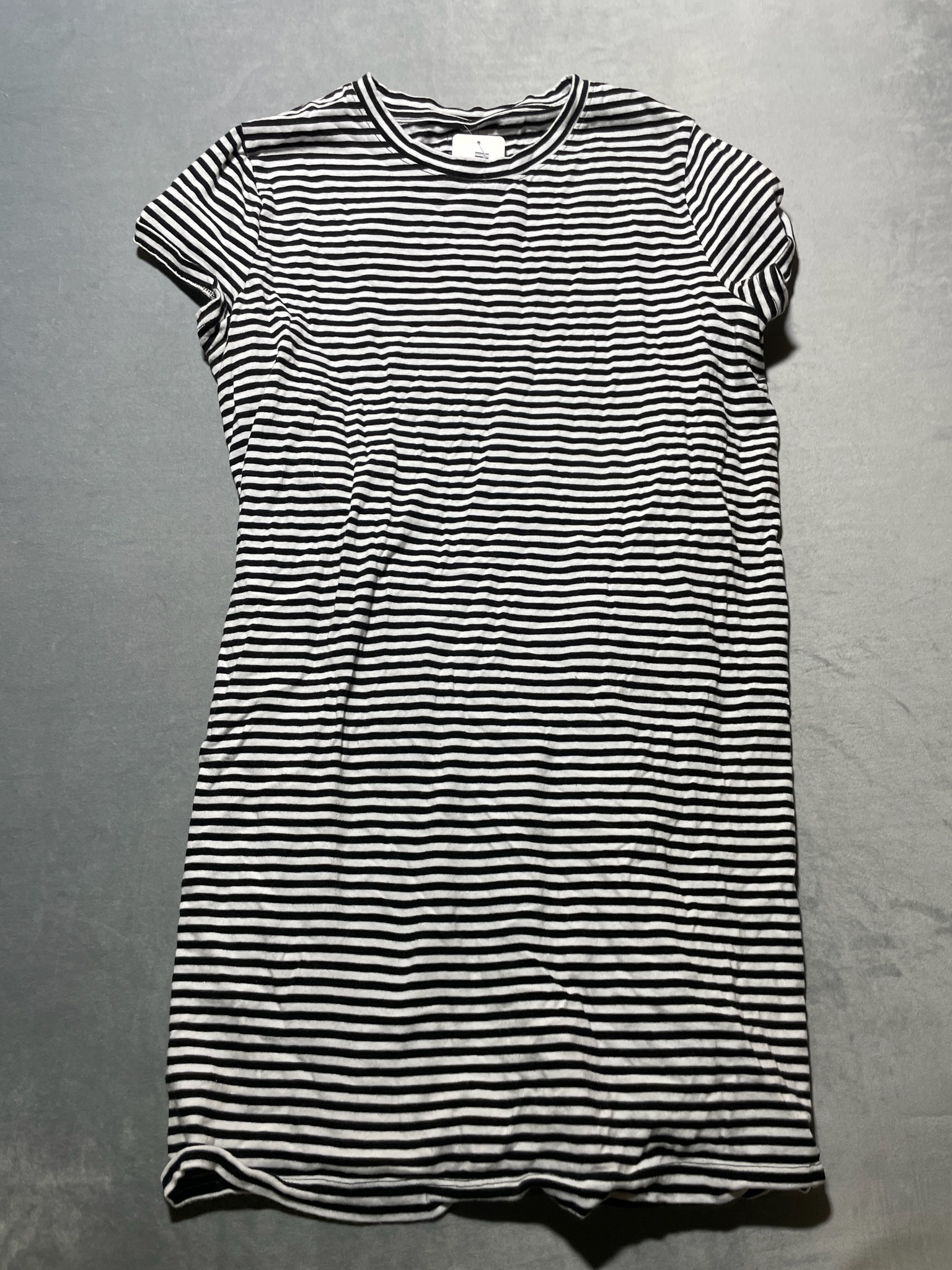 Time and Tru Black and White Cotton Striped T-Shirt Size L (12-14)