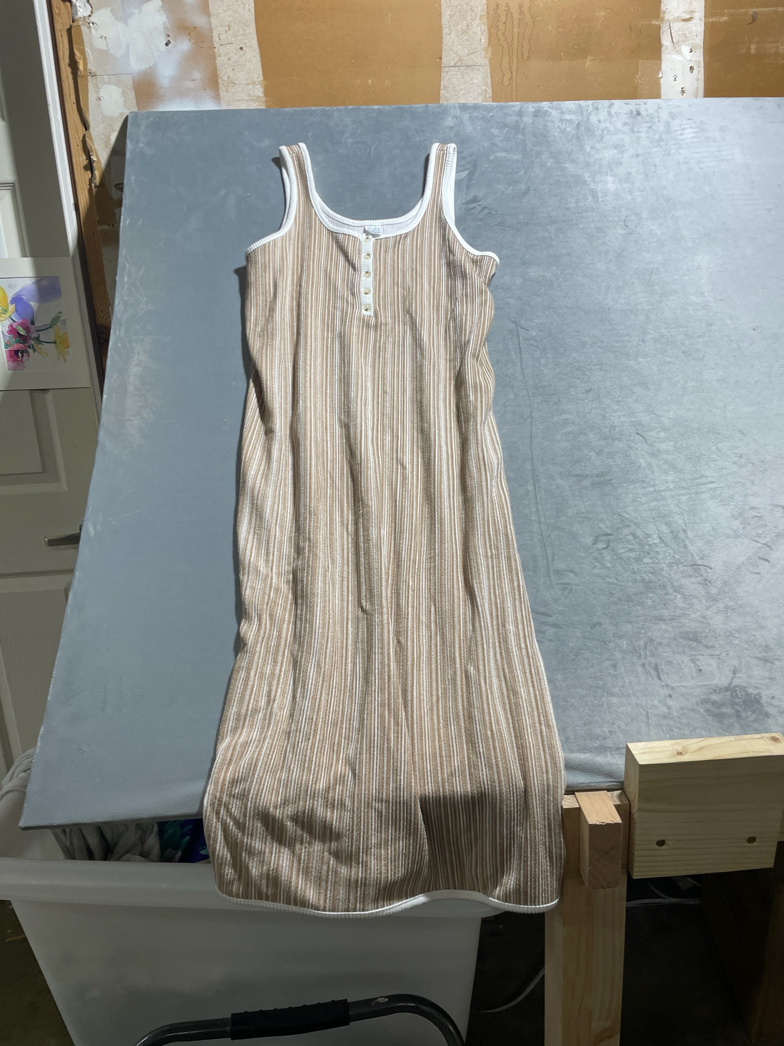 Time and Tru Beige and White Striped Ribbed Knit Tank Dress Size L (12-14)