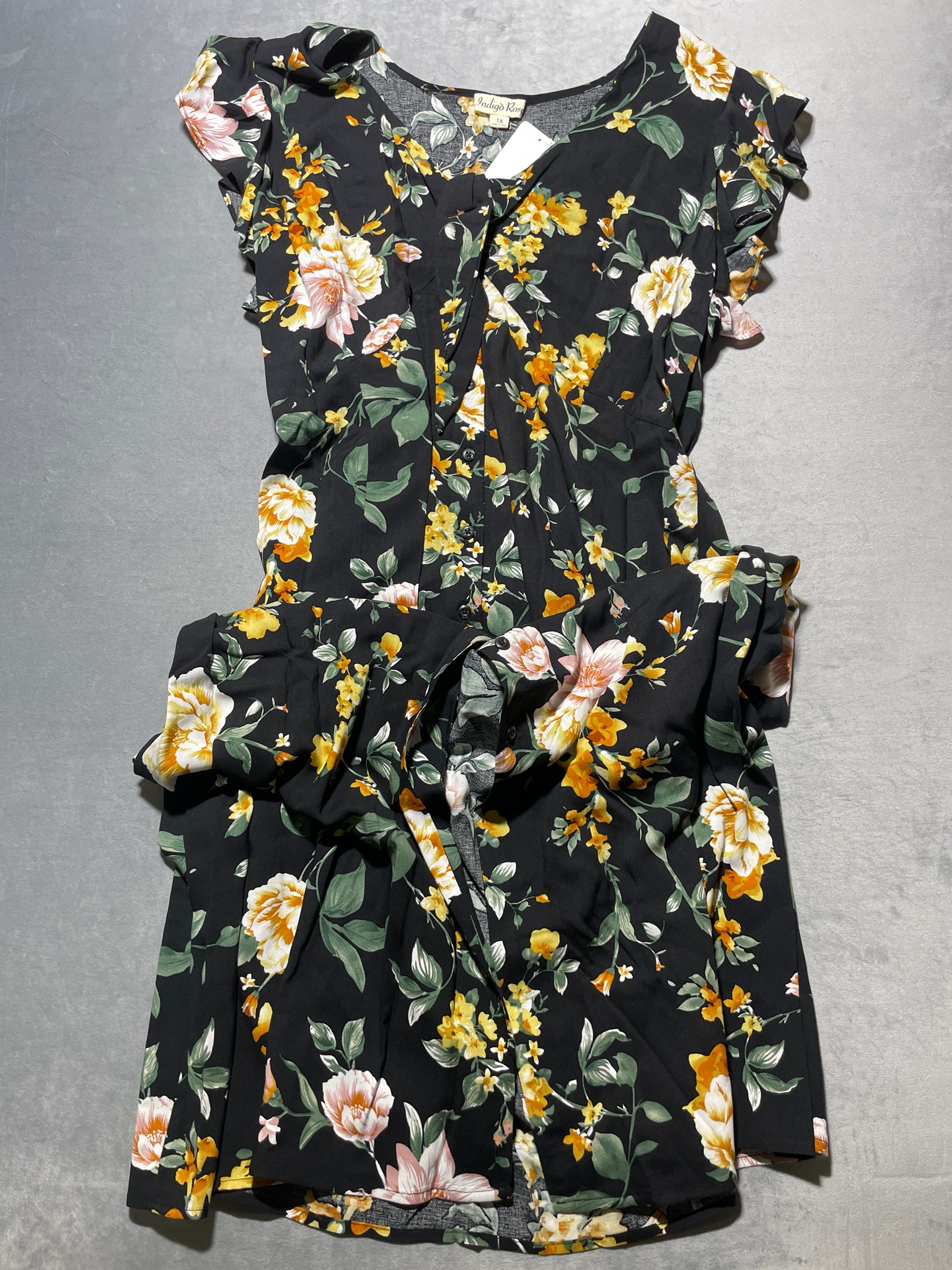 Indigo Rose Black Floral Rayon Dress Size 1X