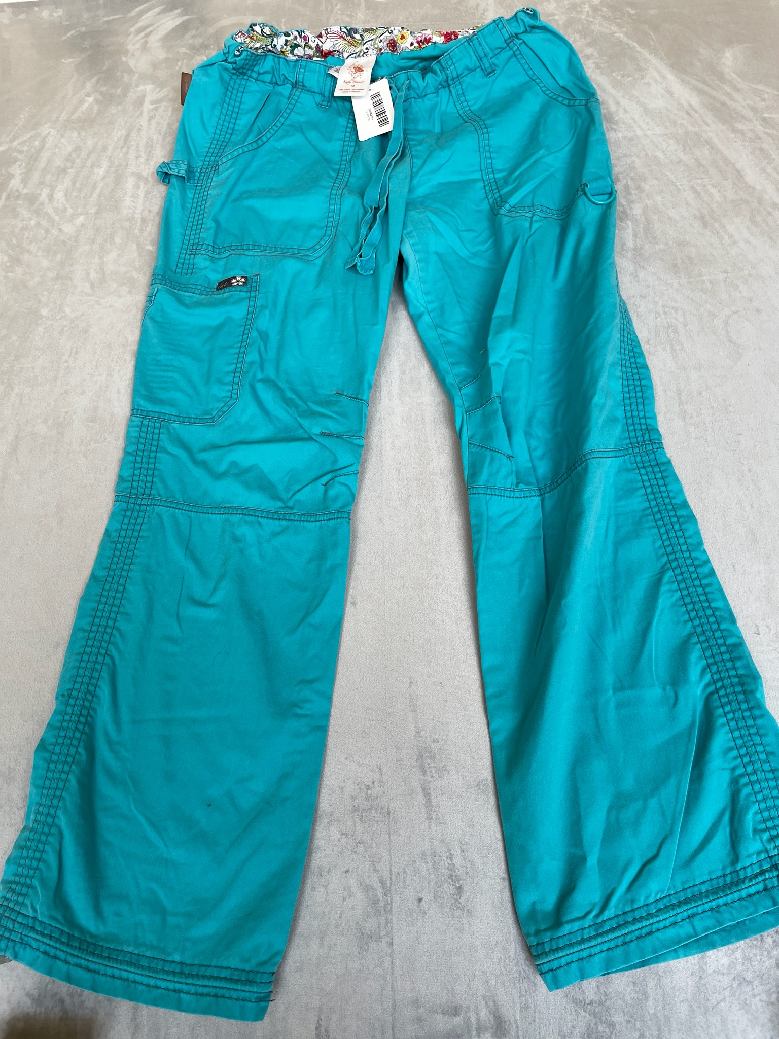 Kathy Peterson Teal Cotton-Blend Cropped Wide-Leg Pants Size M