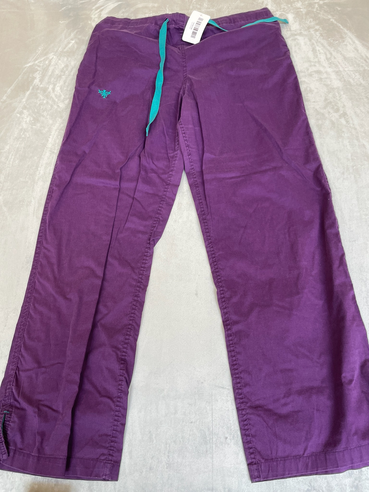 Purple Cotton-Blend Drawstring Pants