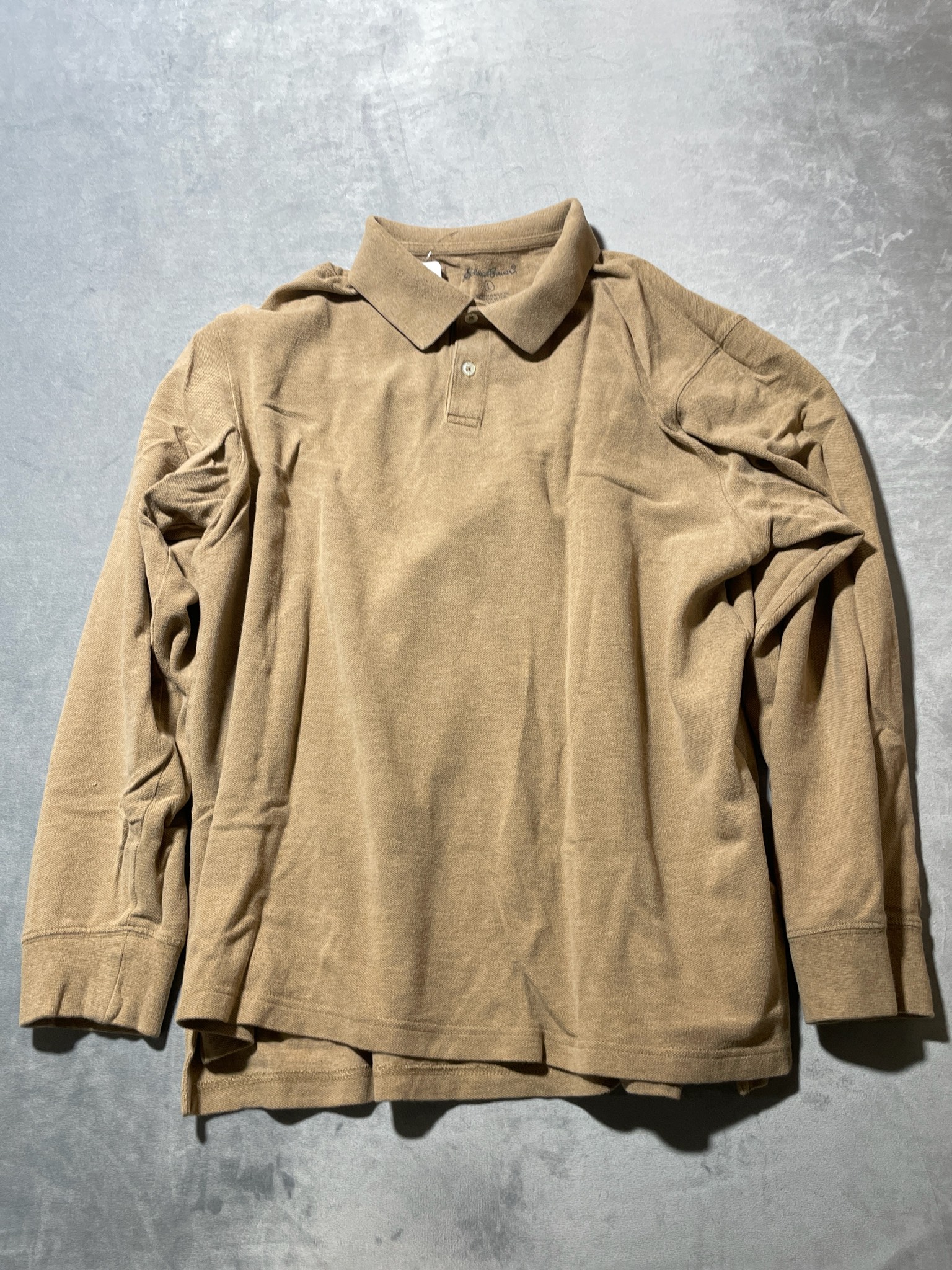 Eddie Bauer Camel Cotton Long-Sleeve Polo Size L