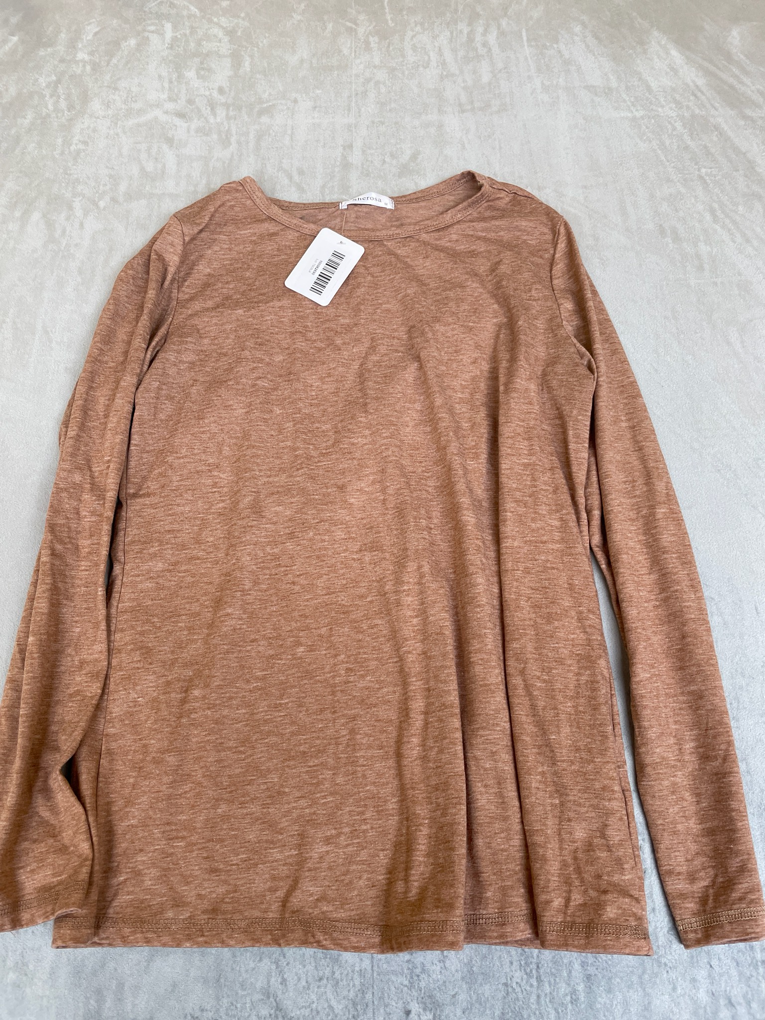Sherosa Rust Heathered Jersey Knit Long Sleeve Top Size M