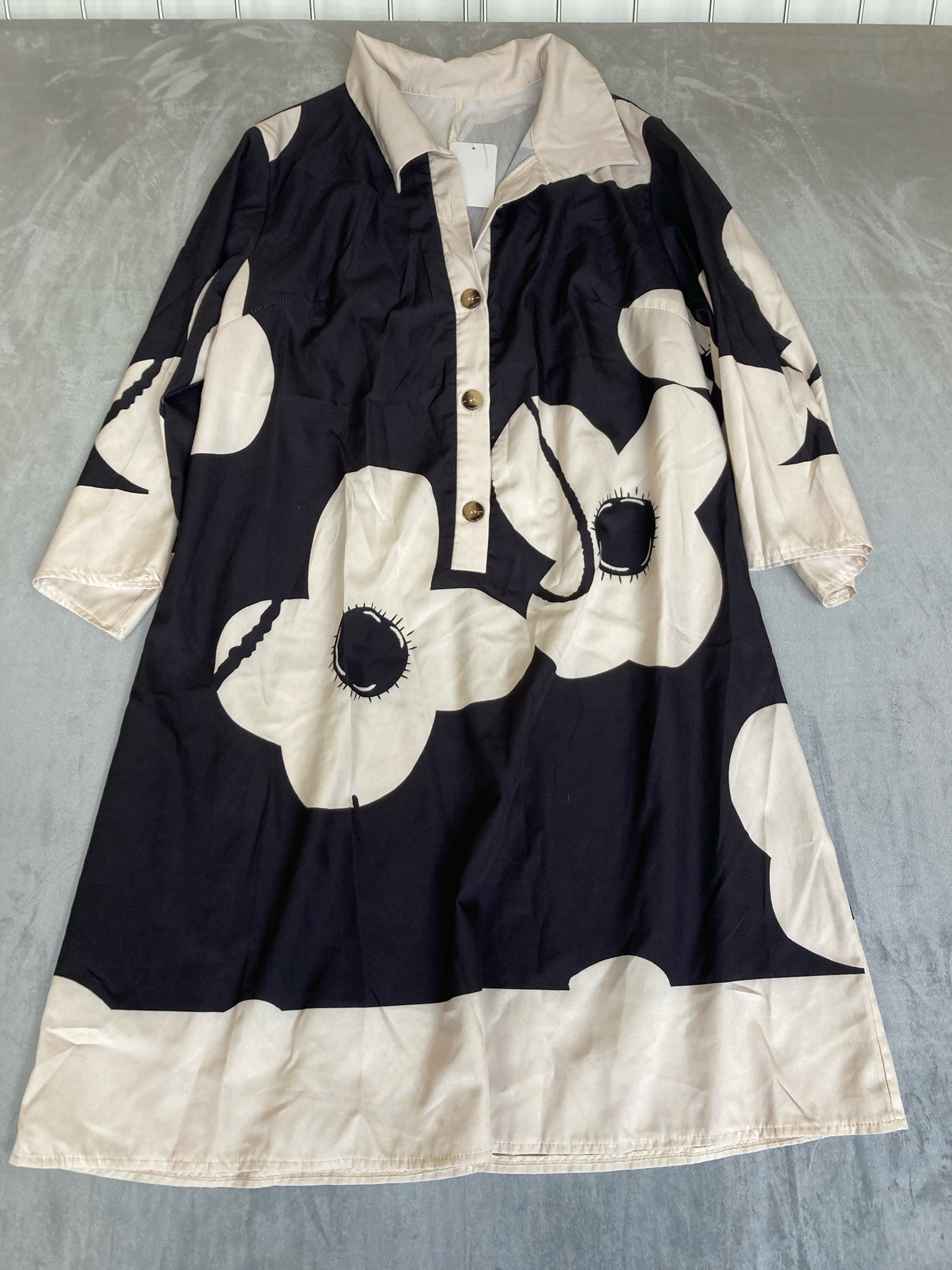 SOPHILURE Black and Cream Floral Woven Tunic Dress Size 0XL