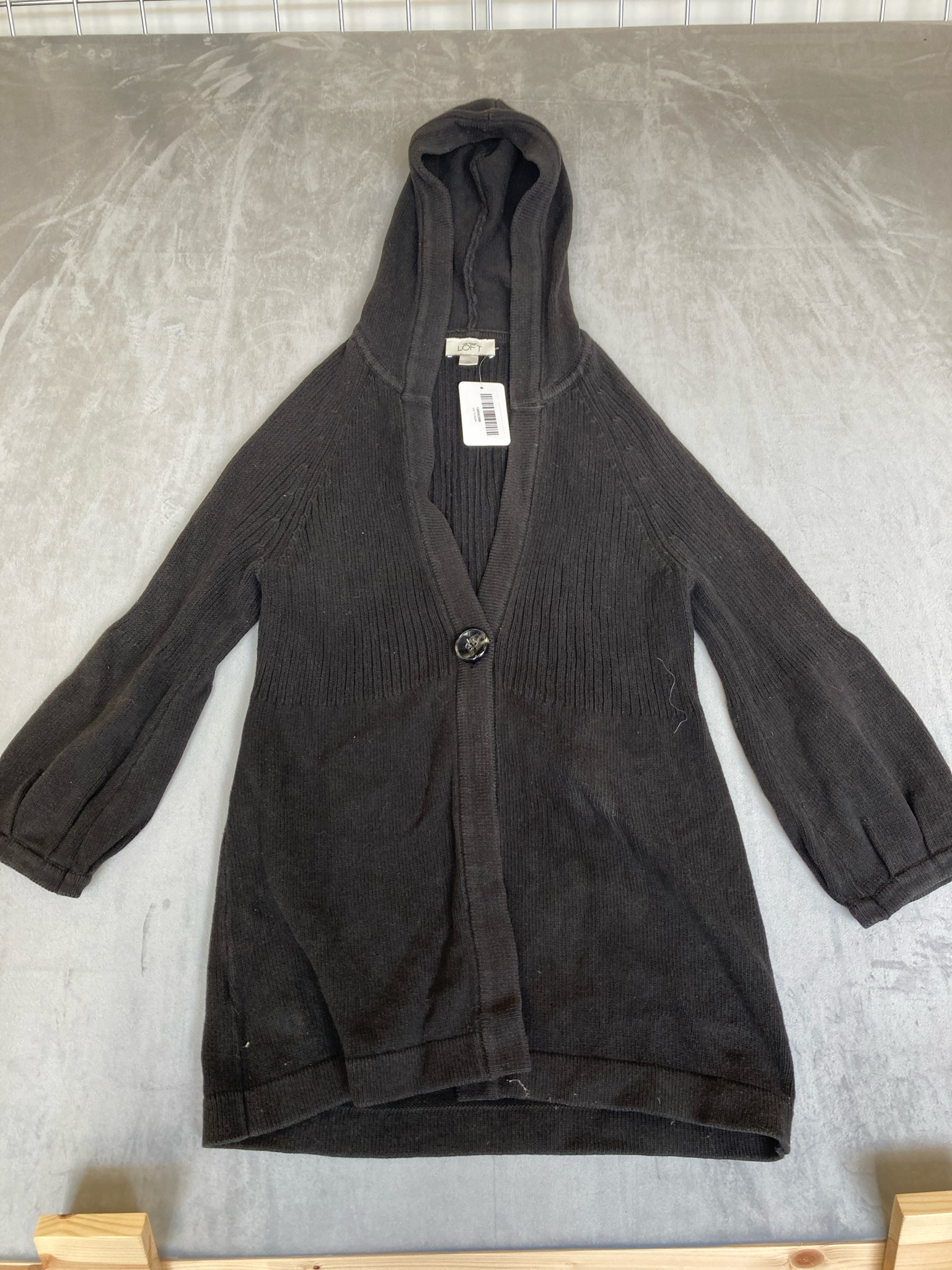 LOFT Black Knit Hooded Cardigan Size M
