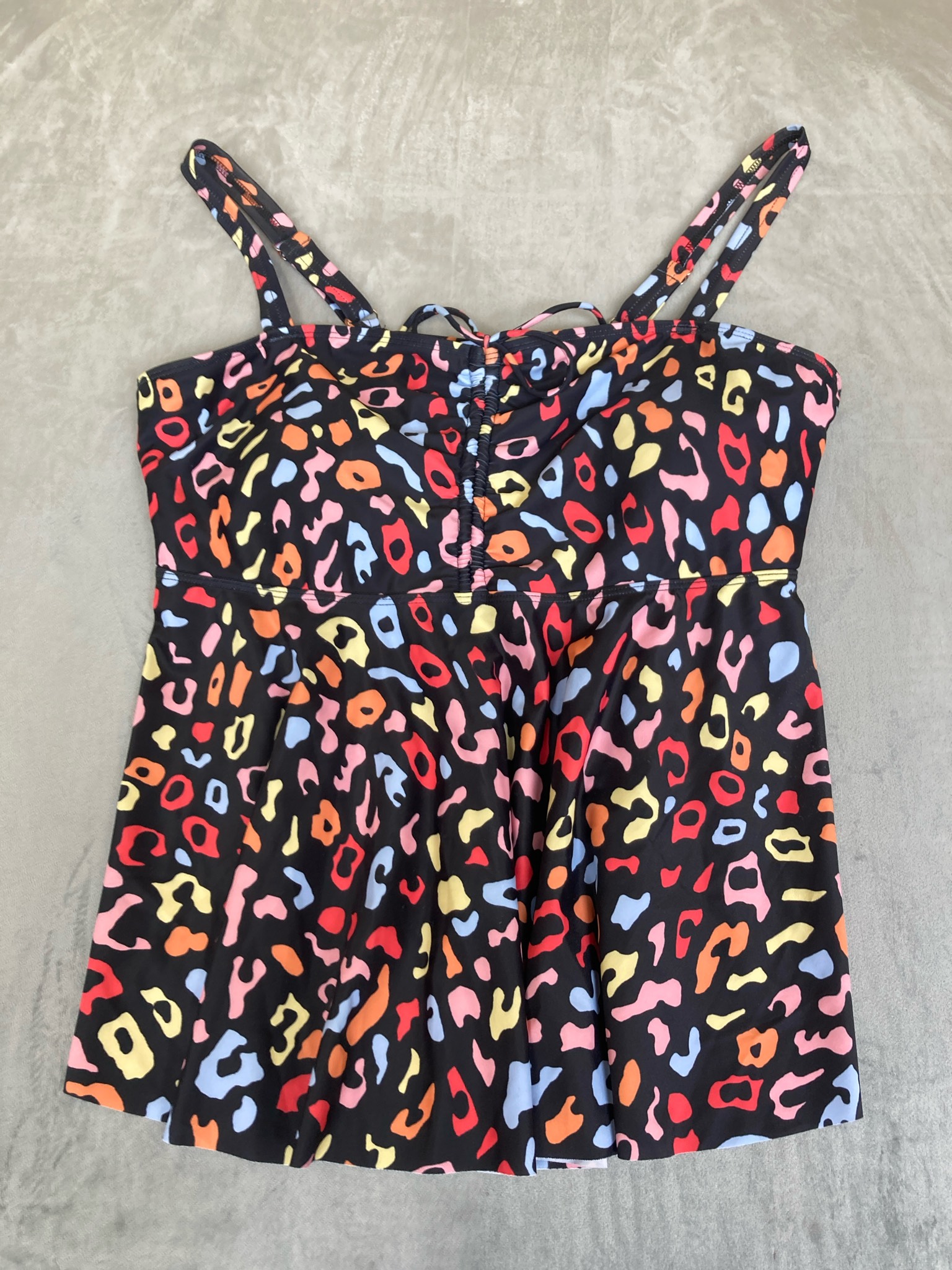 Bloomchic Black Multicolor Leopard Polyester Nylon Swim Dress