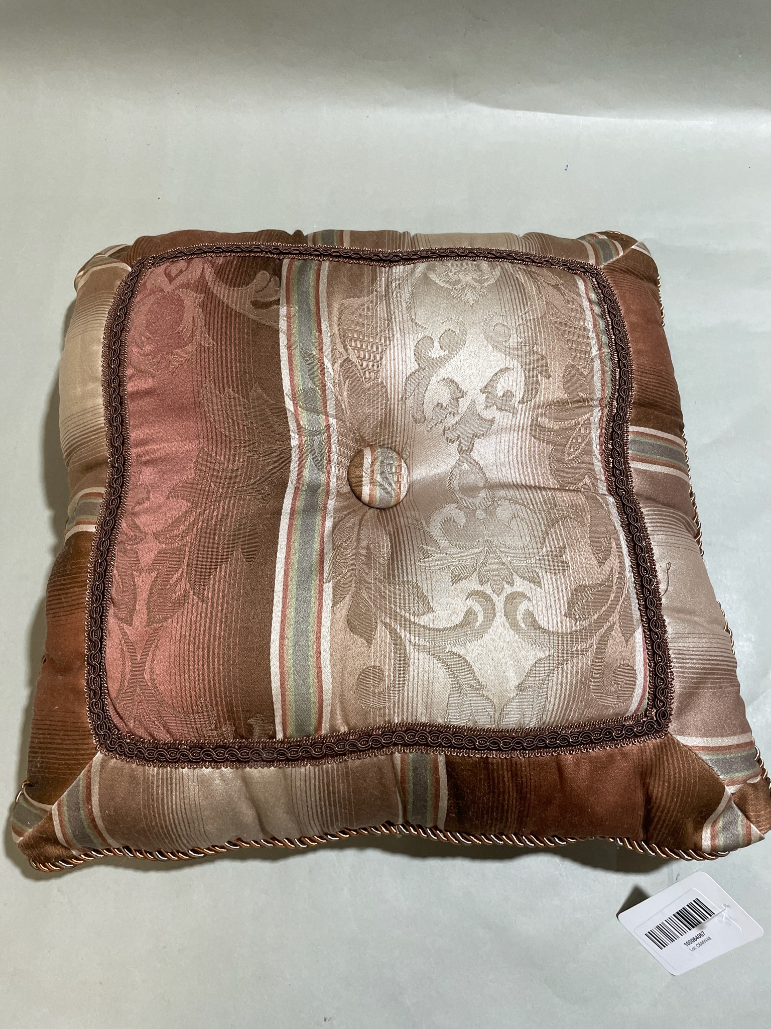 Brown Button-Tufted Jacquard Throw Pillow