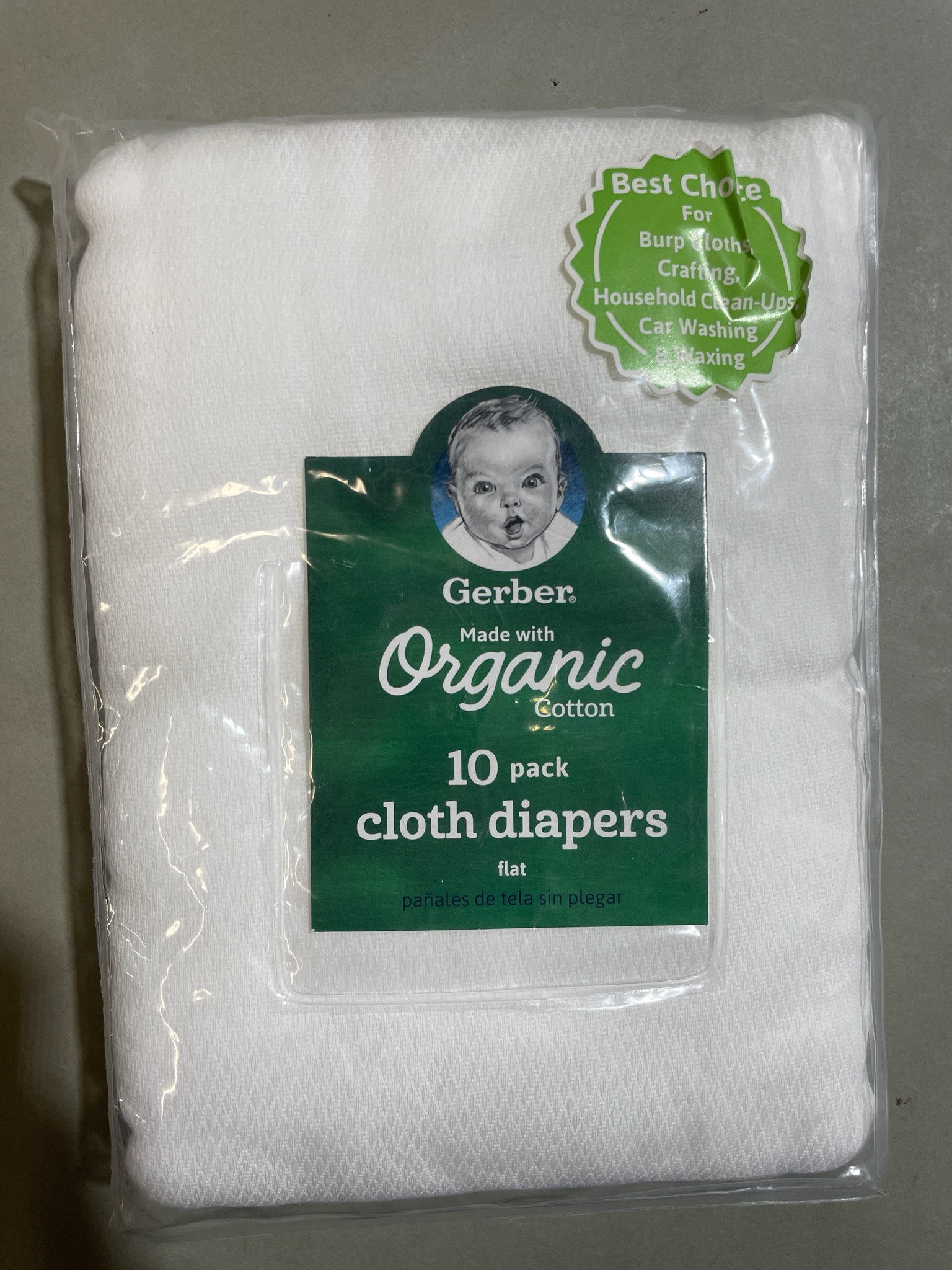 Gerber White Organic Cotton Flat Cloth Diapers Size 10 pack