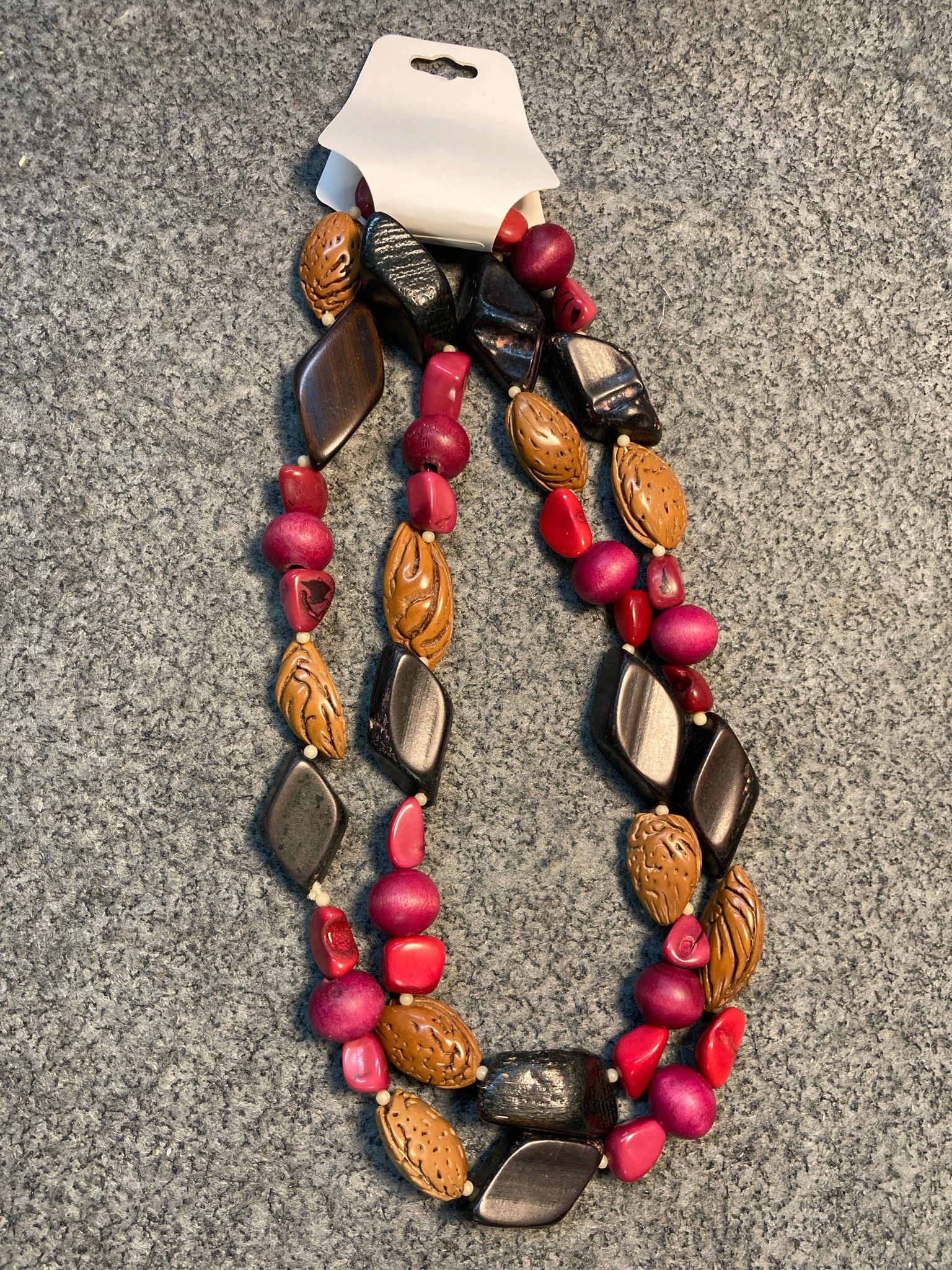 Brown Magenta Beaded Necklace