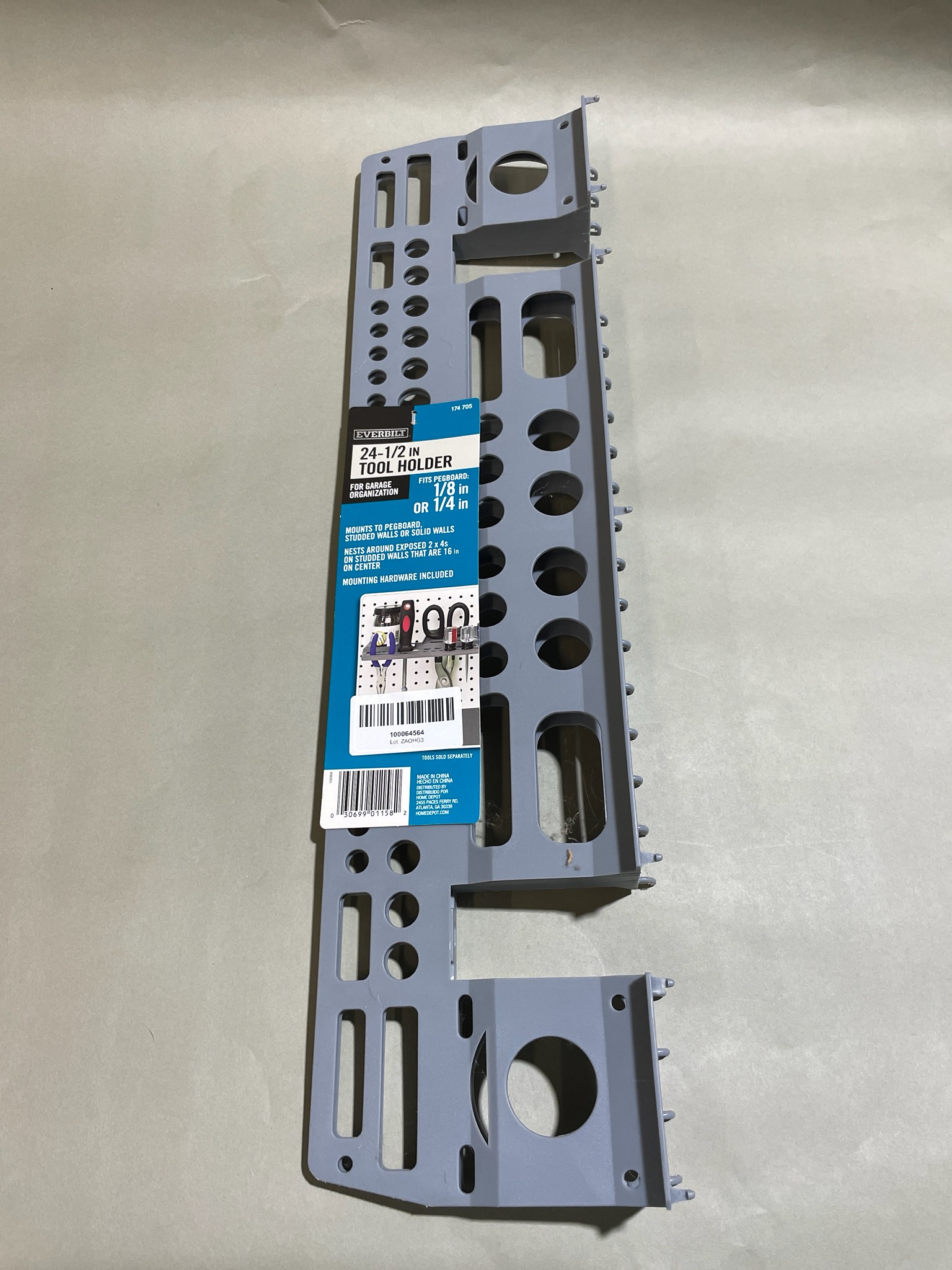 Everbilt Gray Plastic Pegboard Tool Holder Size 24-1/2 in