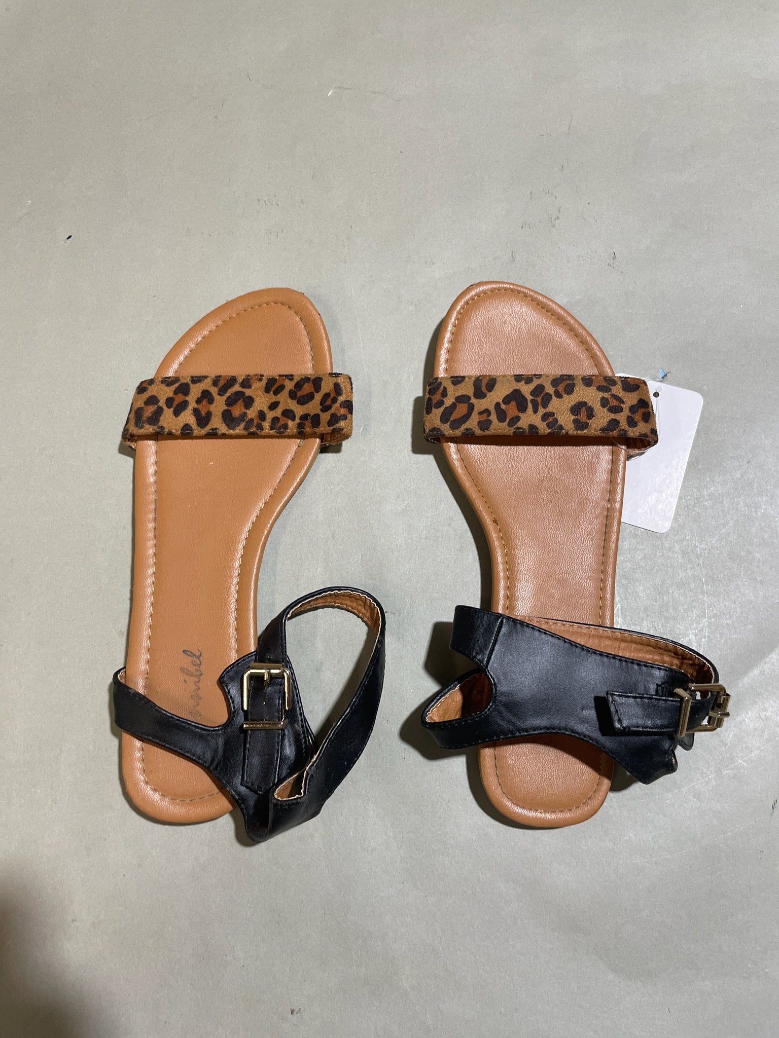 Black Leopard Print Ankle-Strap Sandals