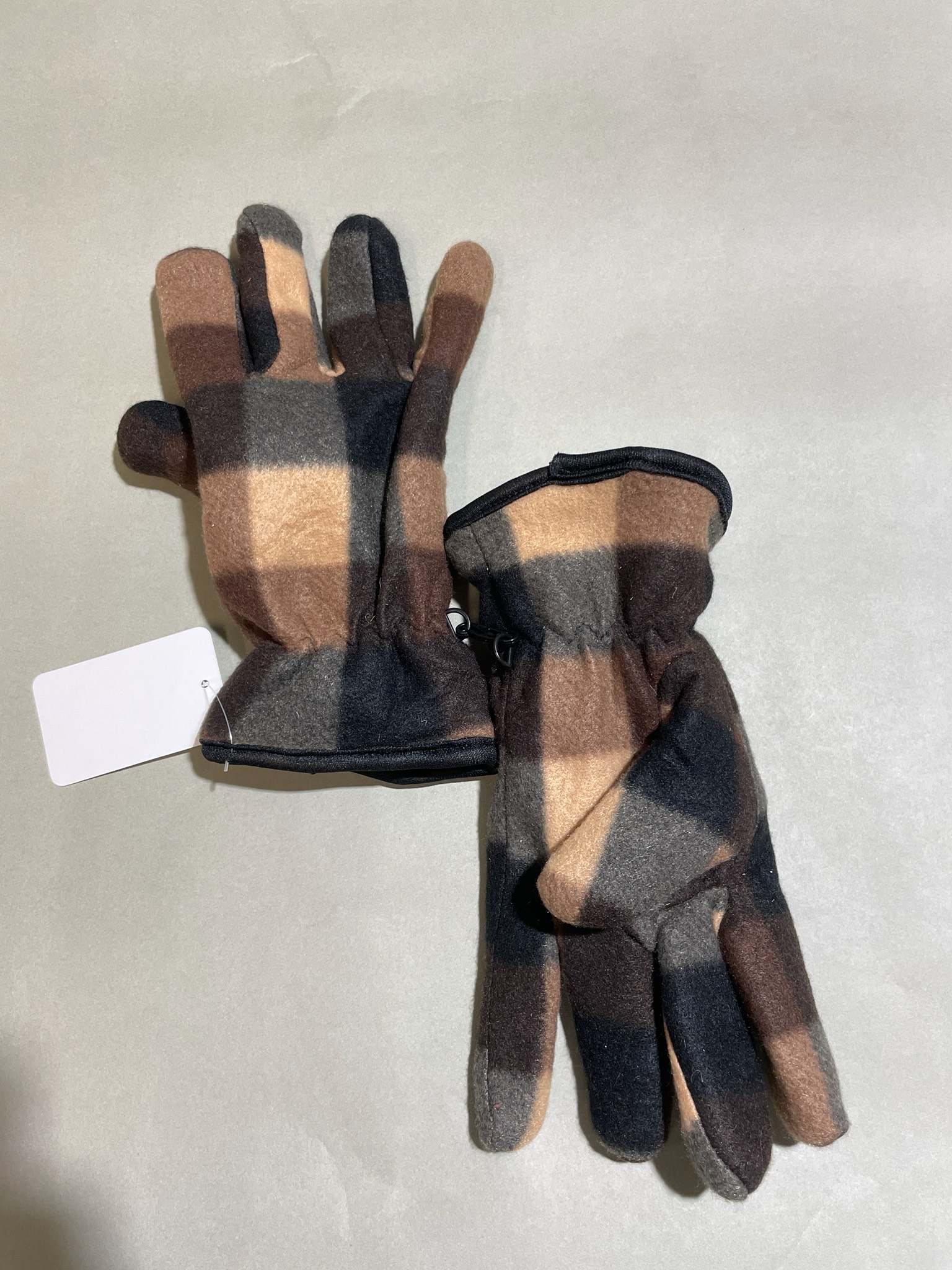 Brown Plaid Fleece Gloves