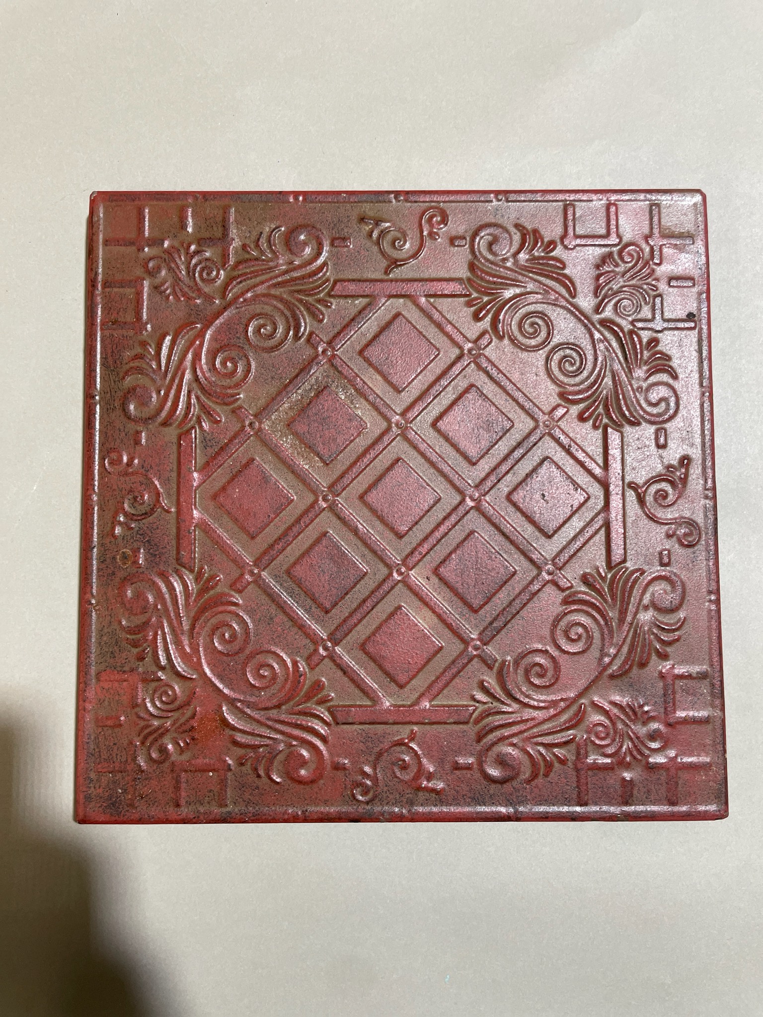 Red Embossed Metal Wall Plaque