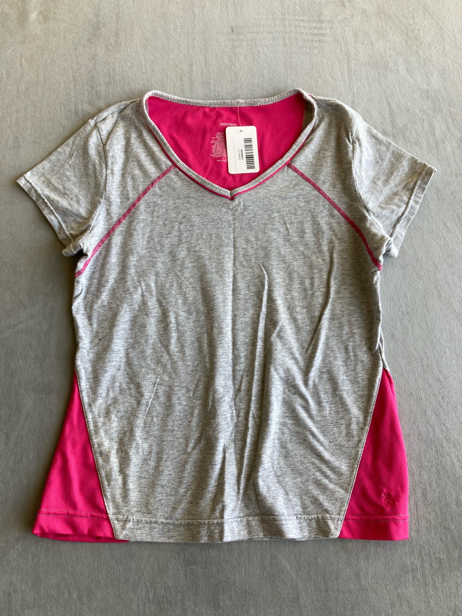 Danskin Now Light Heather Gray Cotton Blend Short-Sleeve Athletic Top Size Large (12-14)
