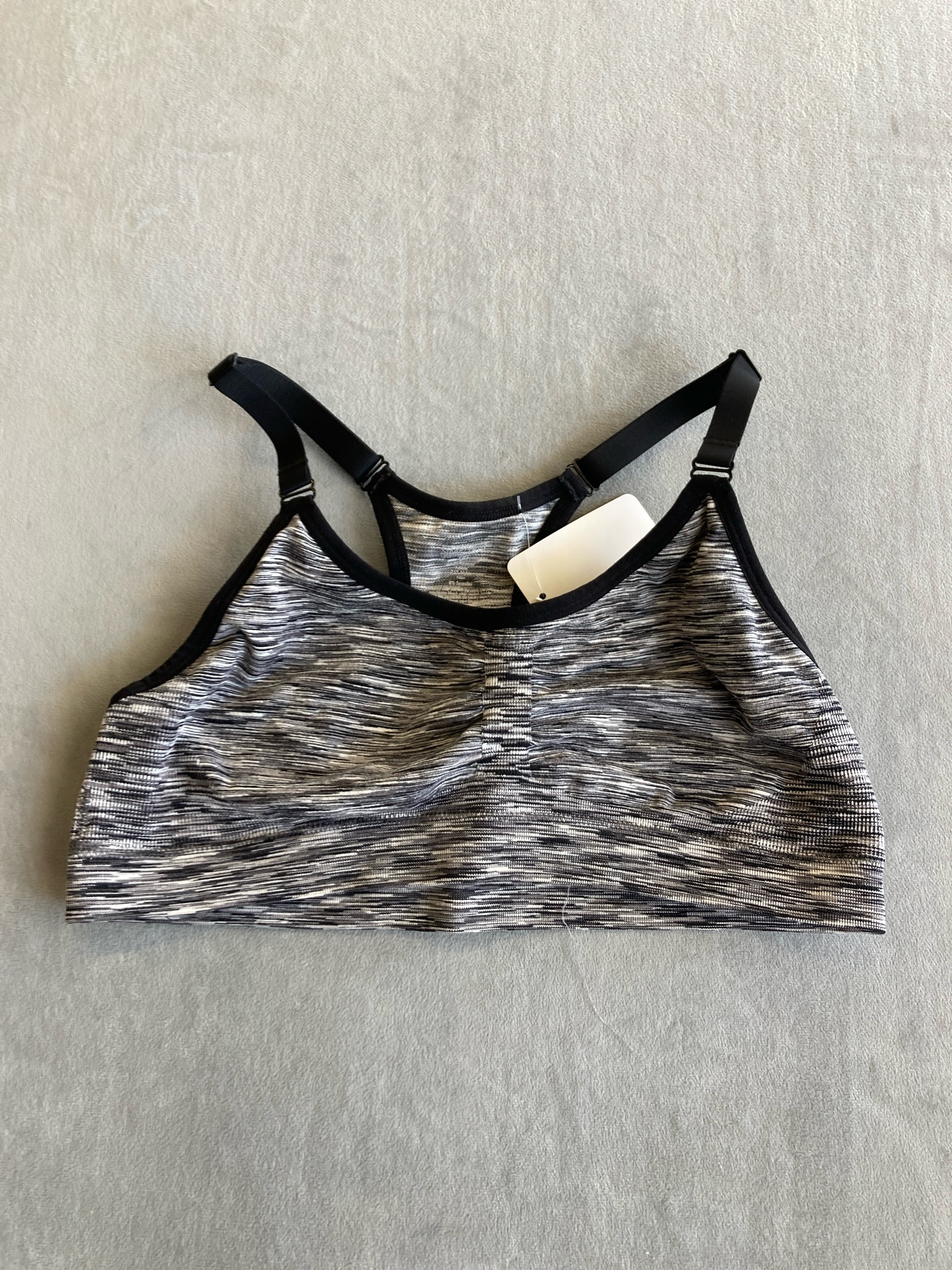 Simply Basic Heather Gray and Black Polyester Blend Sports Bra Size L/G