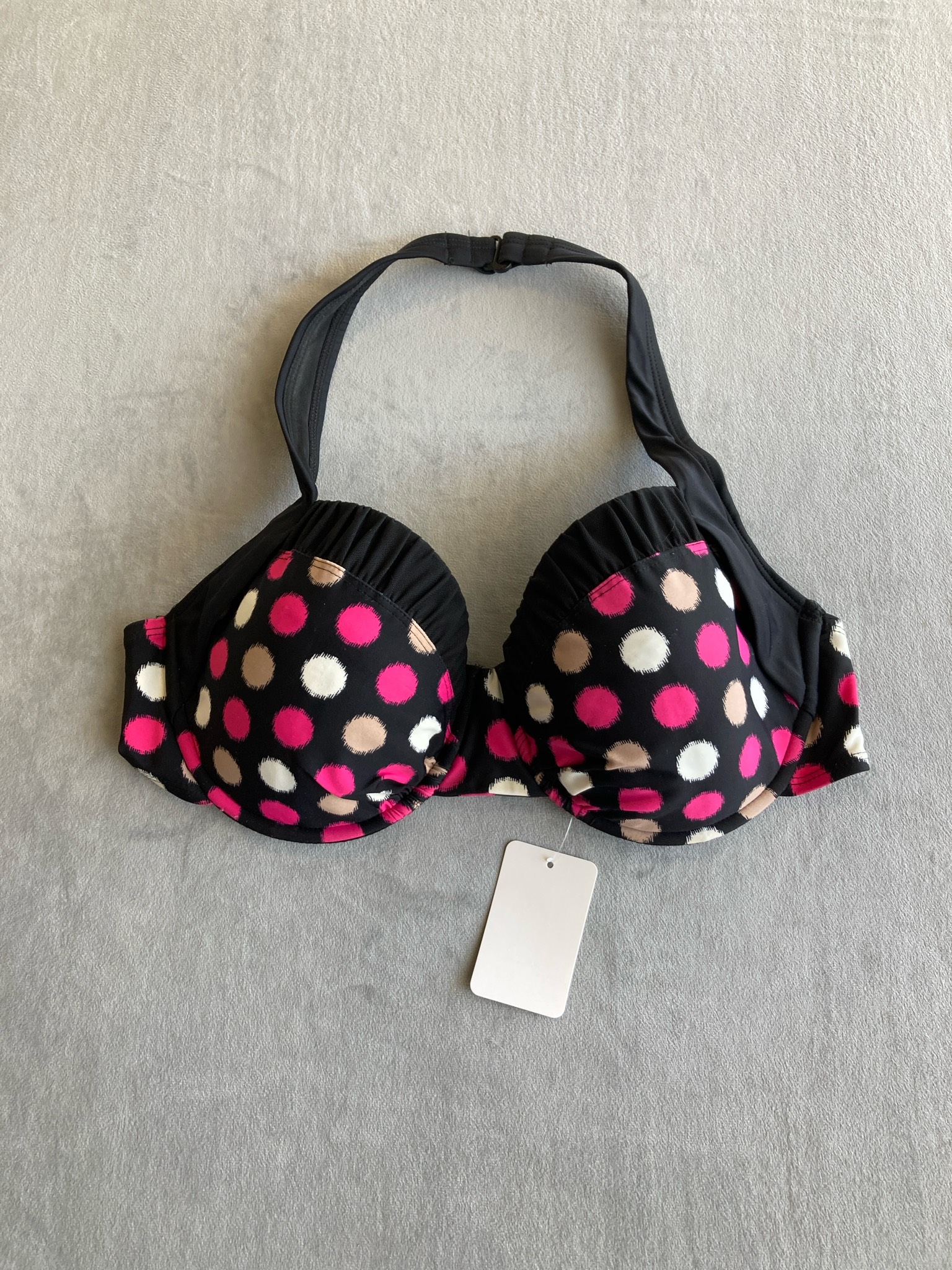 Catalina Black Polka Dot Nylon/Spandex Swim Top Size L/G (36/38 C/D)