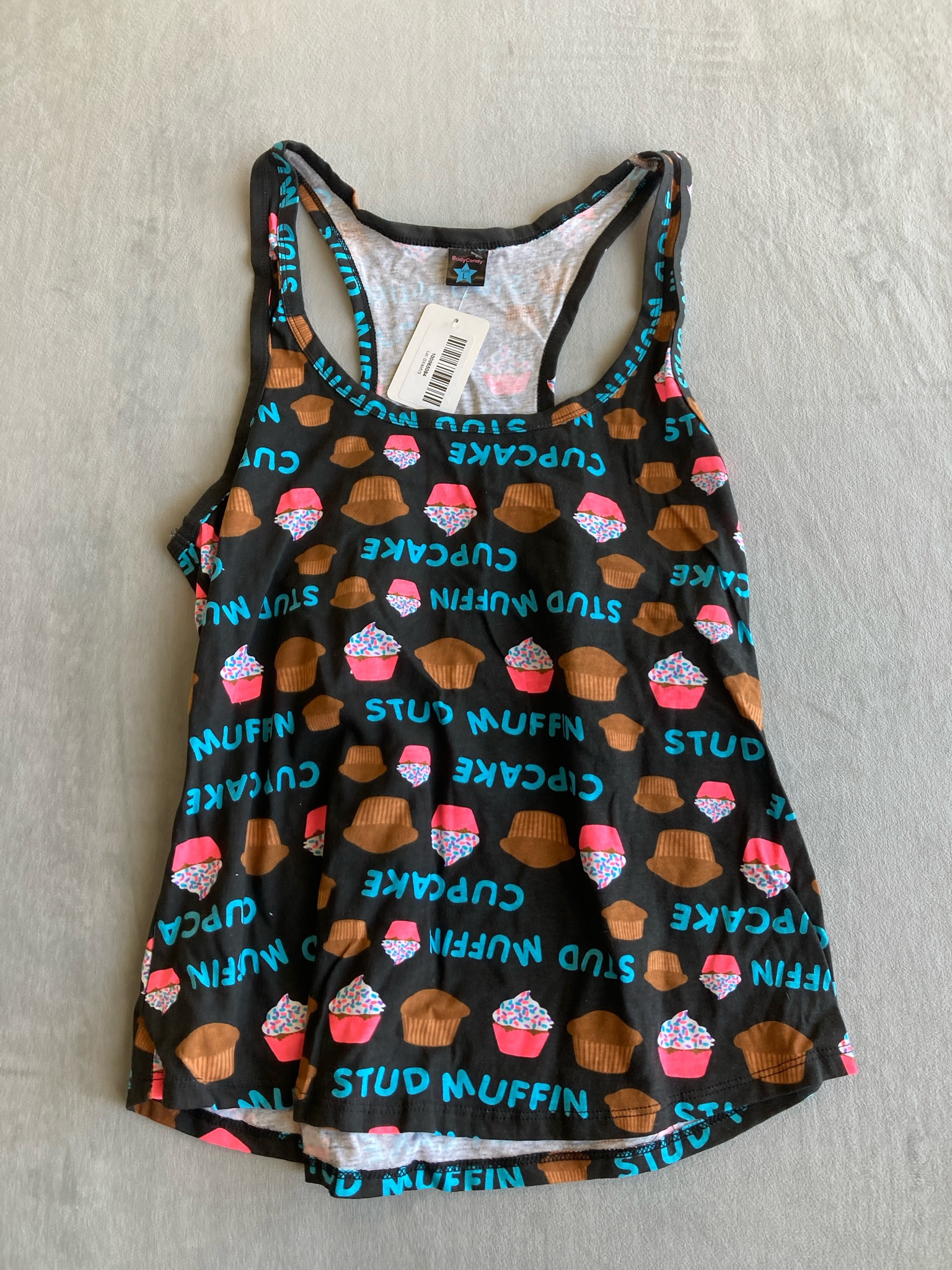 BodyCandy Black Cupcake Print Knit Tank Top Size L