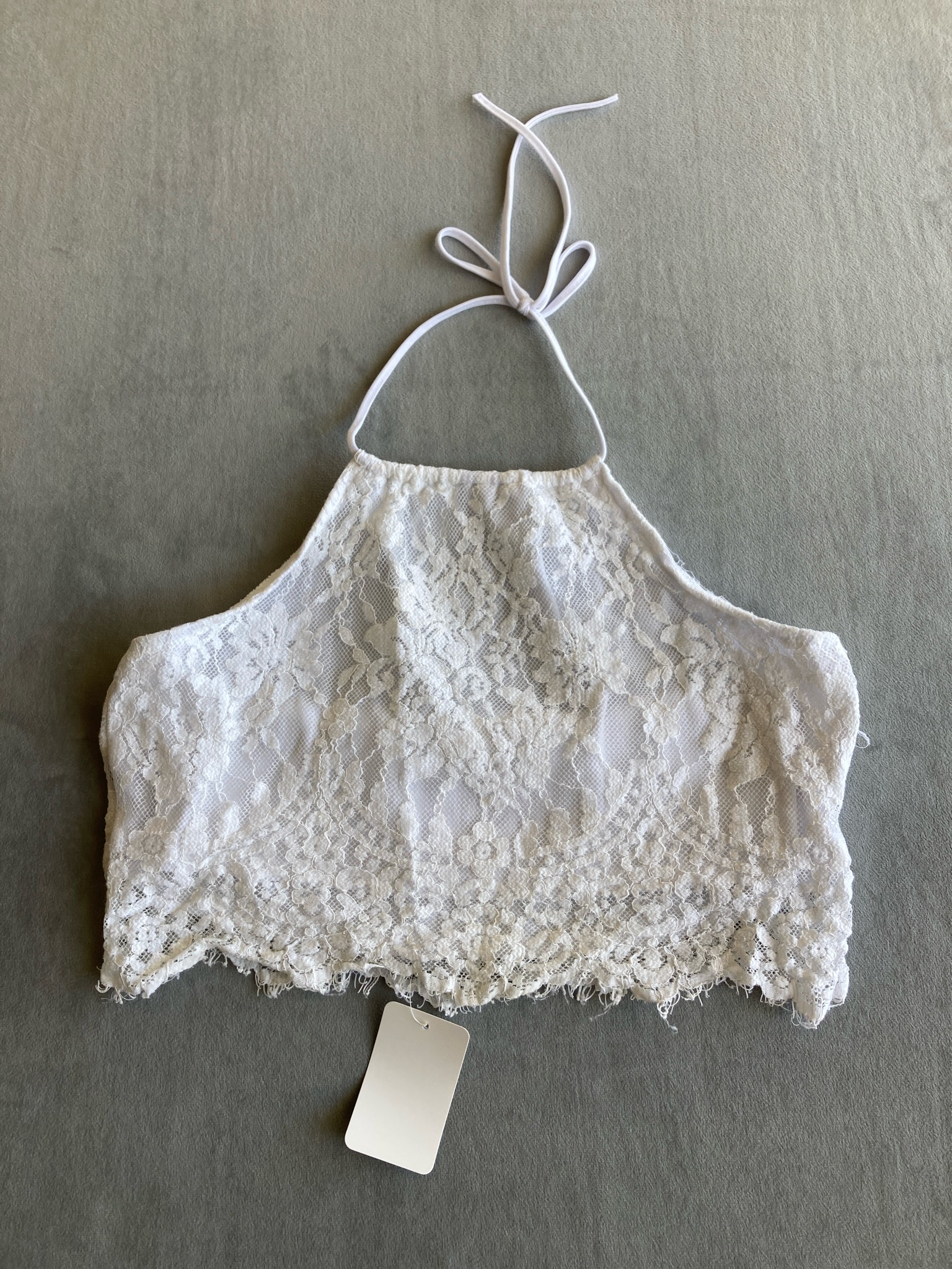 A. HEARTS White Lace Halter Crop Top