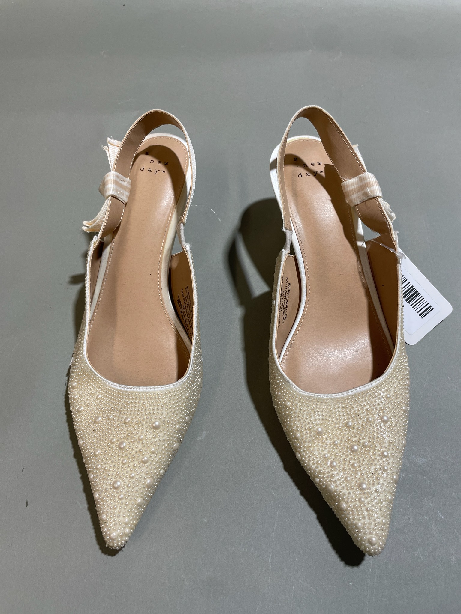 A New Day Ivory Pearl Embellished Slingback Heels Size Size 11
