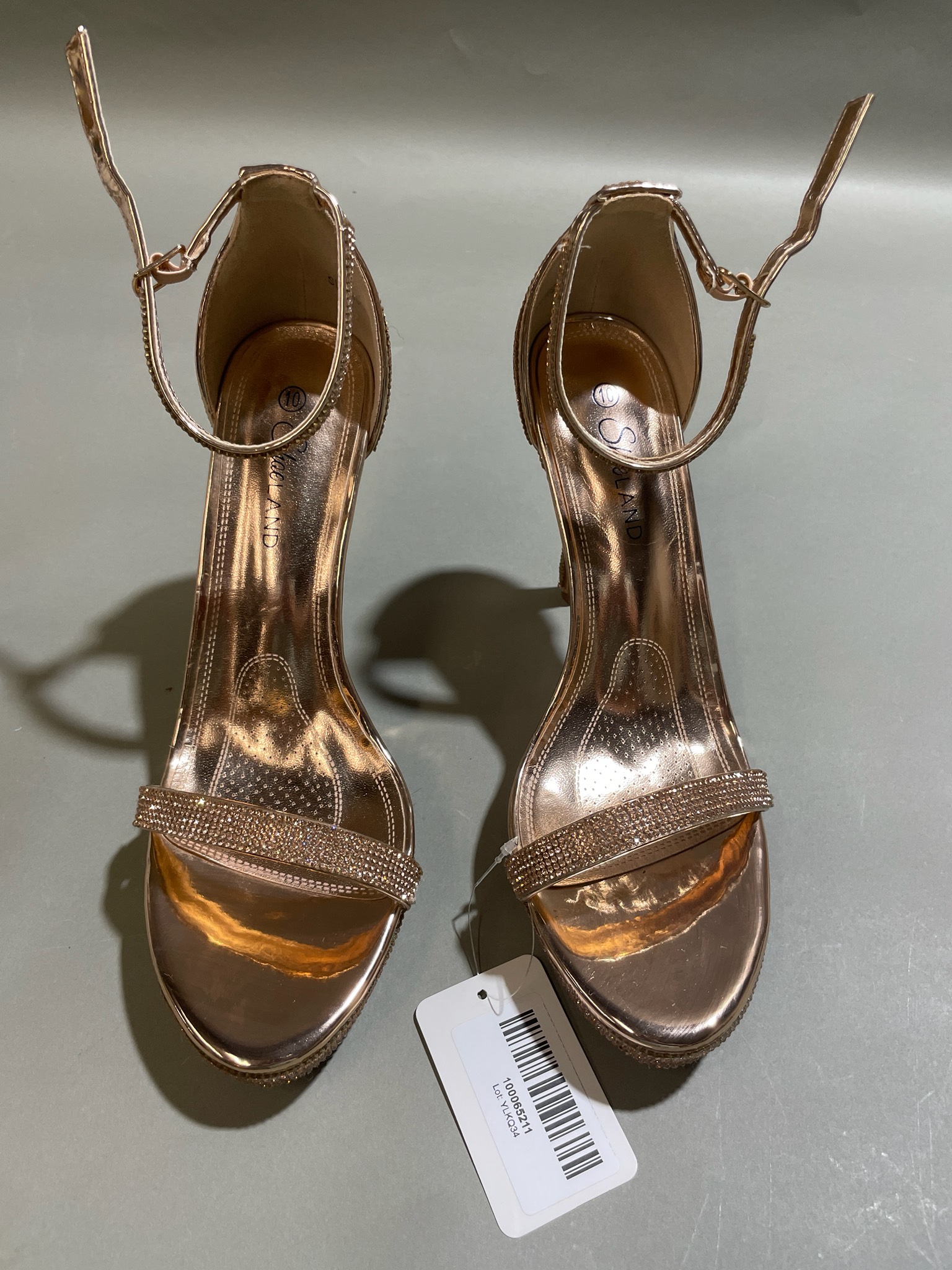 Shoeland Rose Gold Rhinestone Ankle-Strap Sandals Size US 10