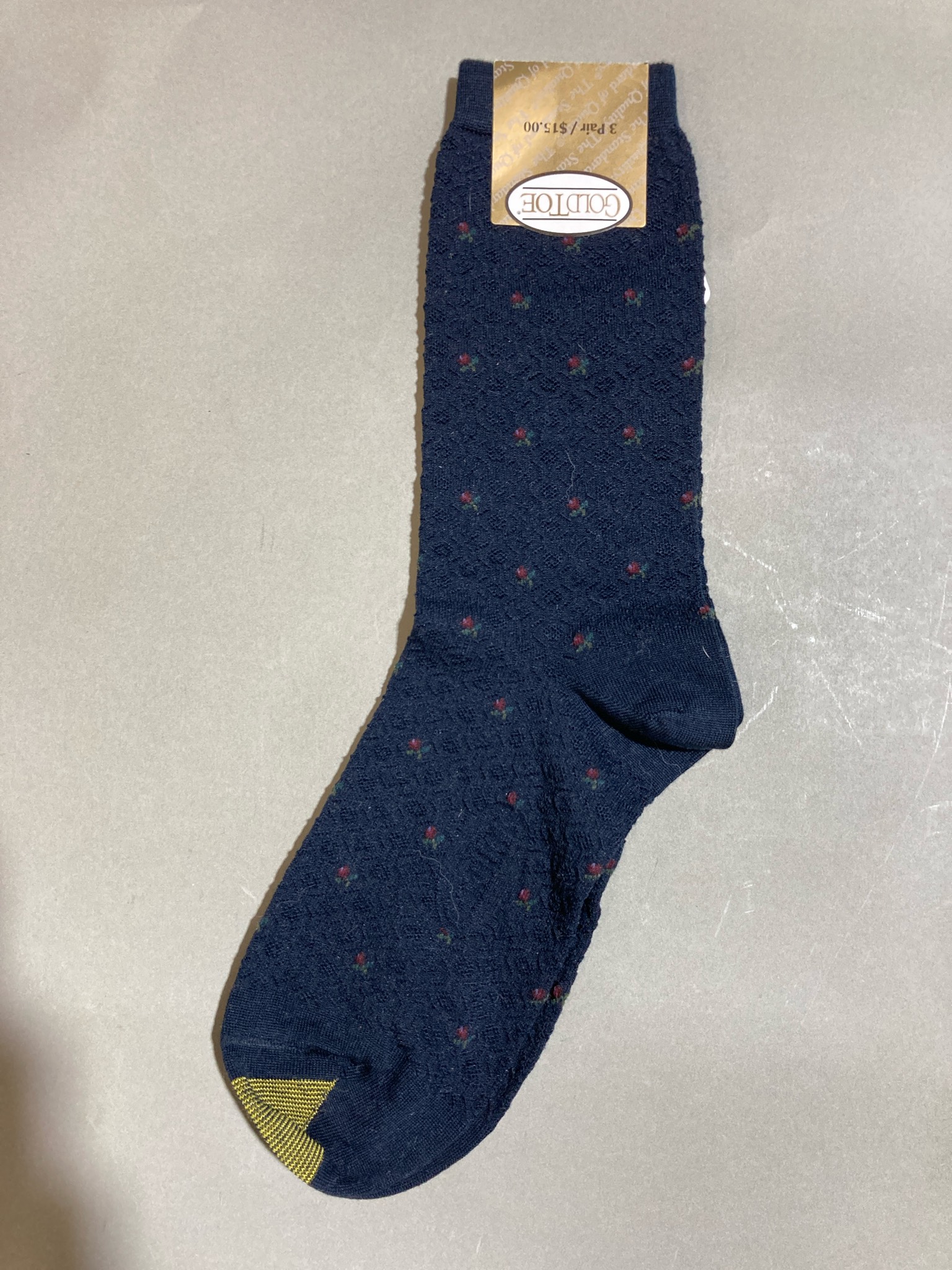 GoldToe Navy Floral Mercerized Cotton Crew Socks Size Sock Size 9-11