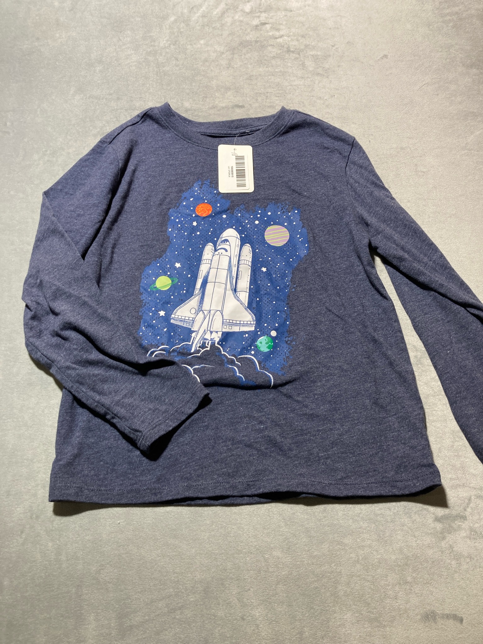 Cat & Jack Navy Heather graphic Cotton/Polyester Long Sleeve T-Shirt Size M (8)