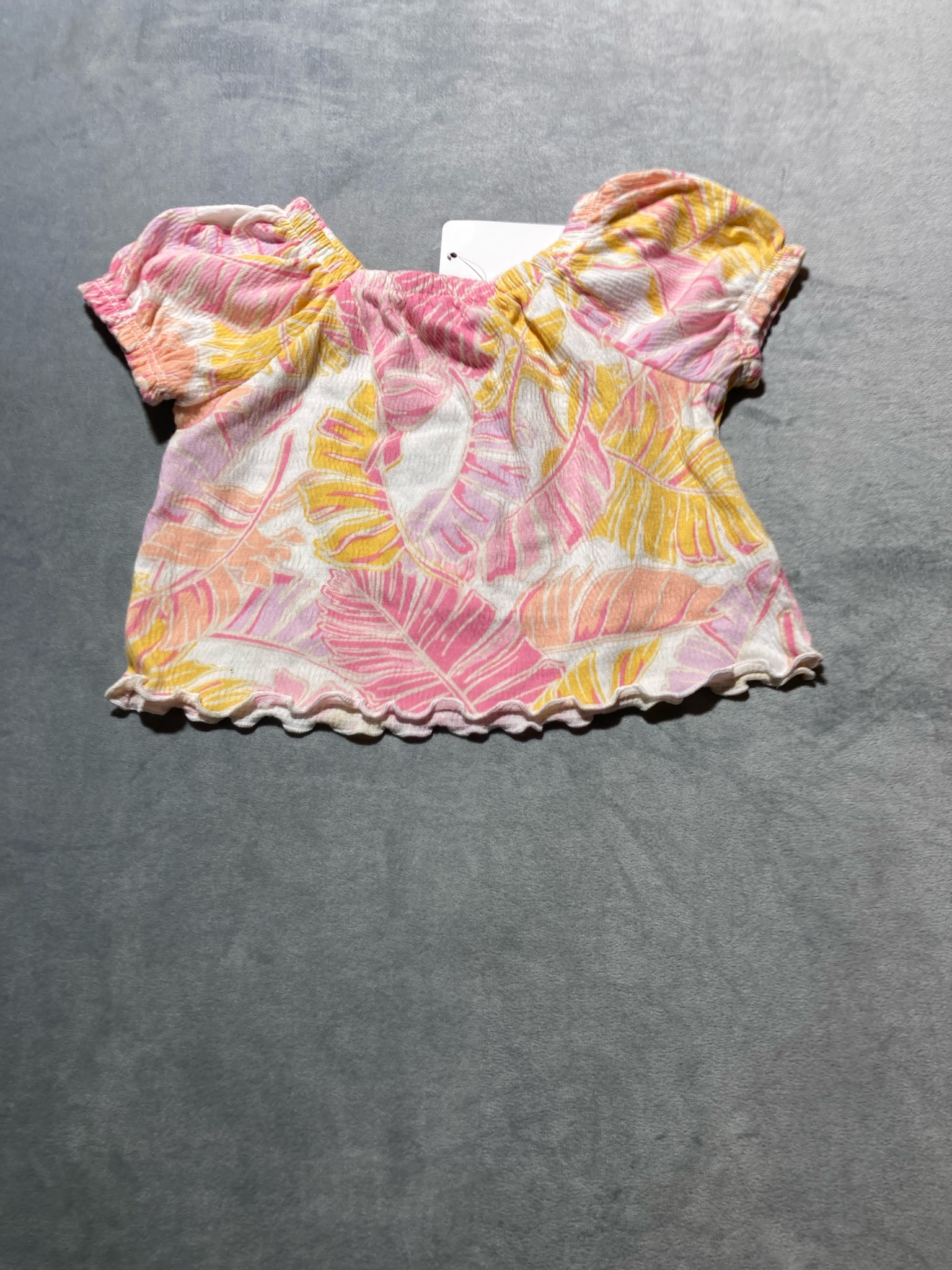 Cat & Jack Pink Tropical Leaf Textured Knit Top Size 12M