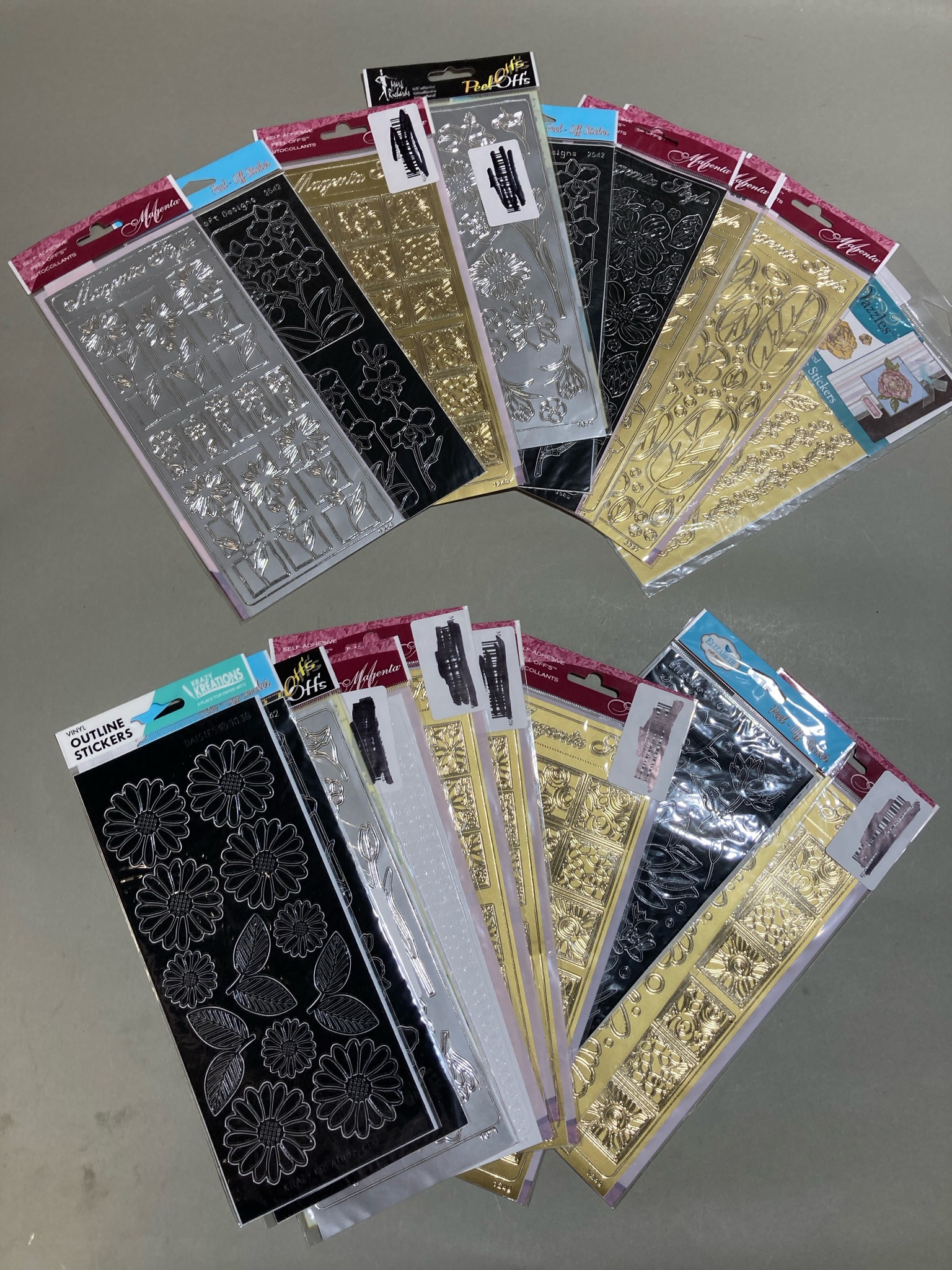 Magenta Gold Silver Black Peel-Off Outline Sticker Sheets