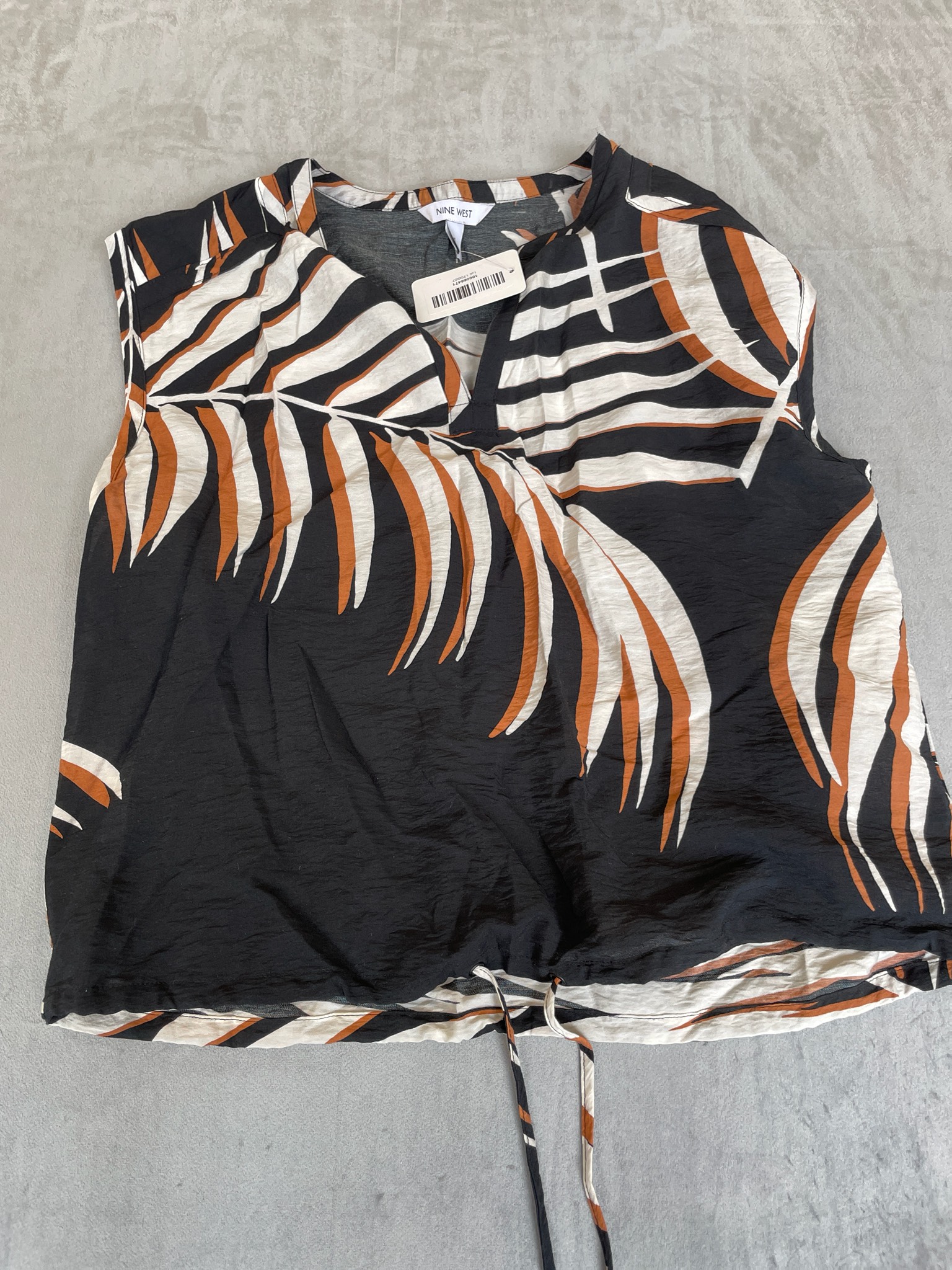 Nine West Black Tropical Print Woven Top Size M
