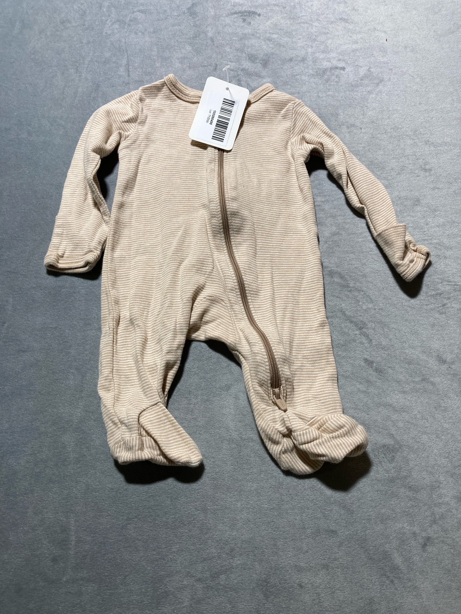 Carter's Beige and White Striped Ribbed Knit Footed Sleeper Size Newborn (0M)