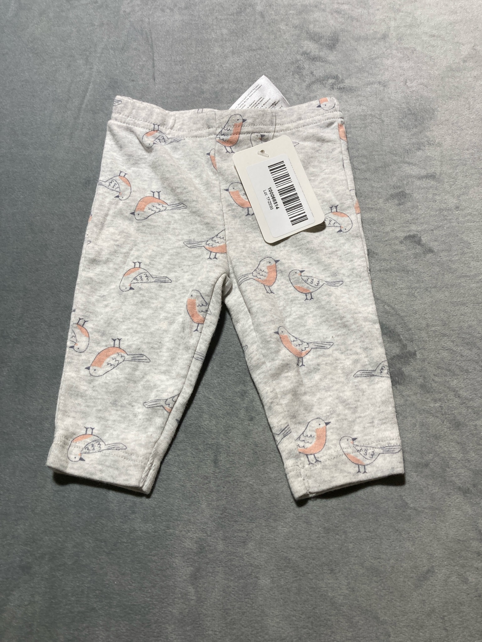 Carter's Light Heather Gray Bird Print Knit Leggings Size 0-3m