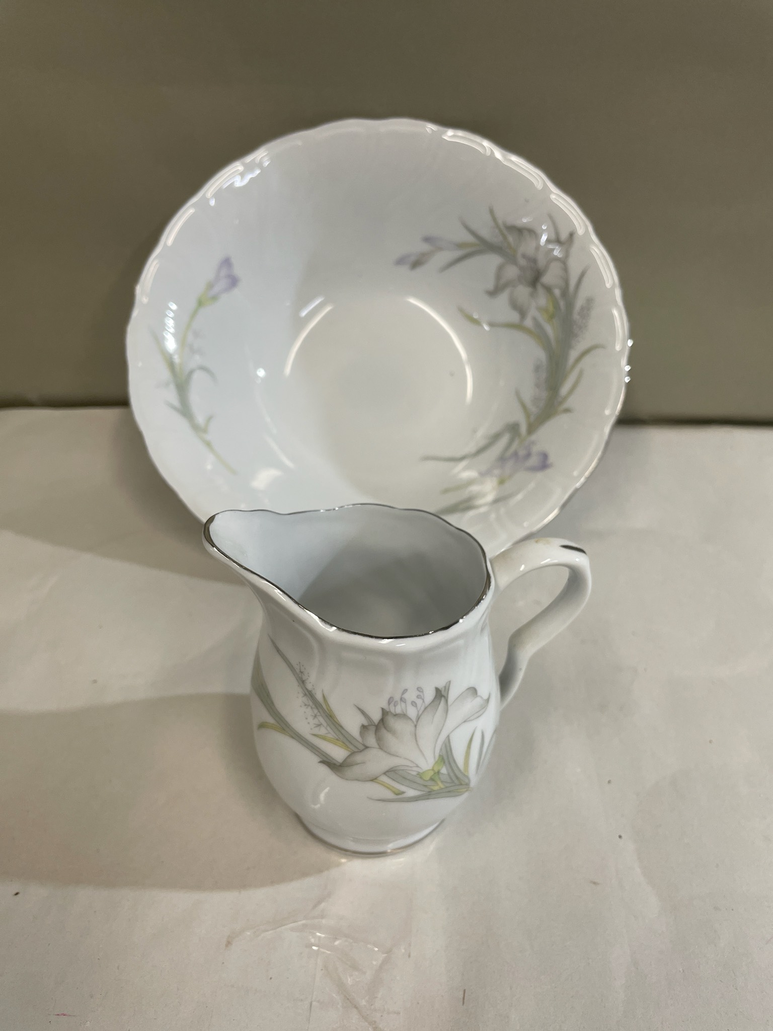 CAC Ceramic White Floral Ceramic Creamer Pitcher