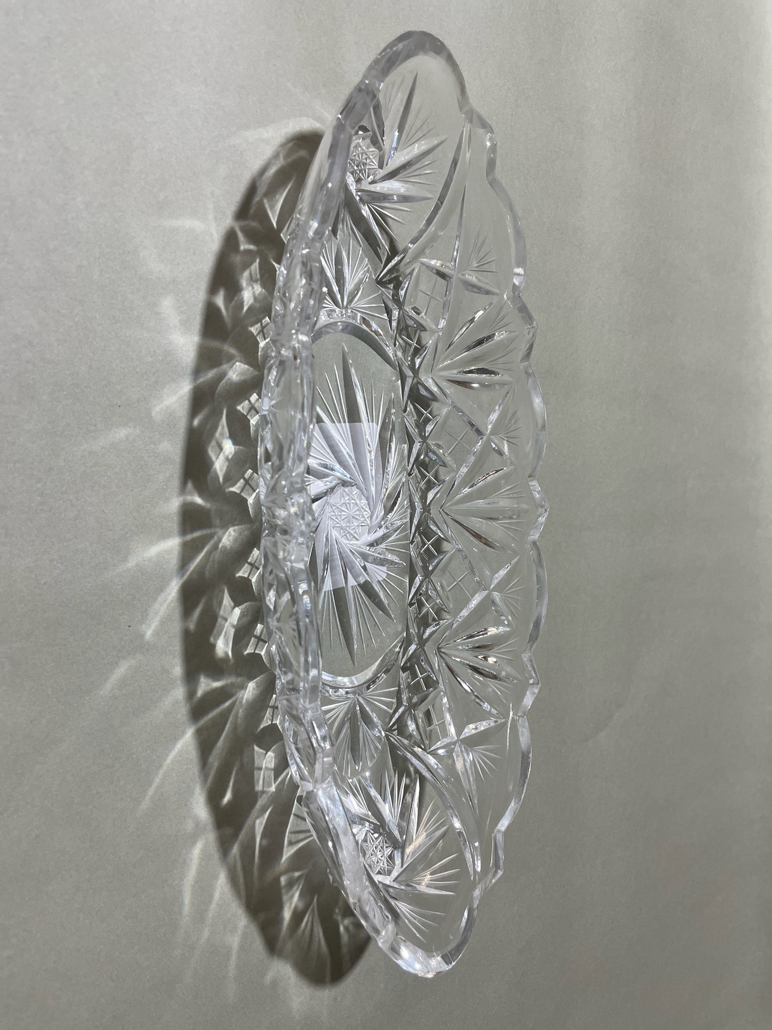 Clear Oval Cut Glass Serving Dish