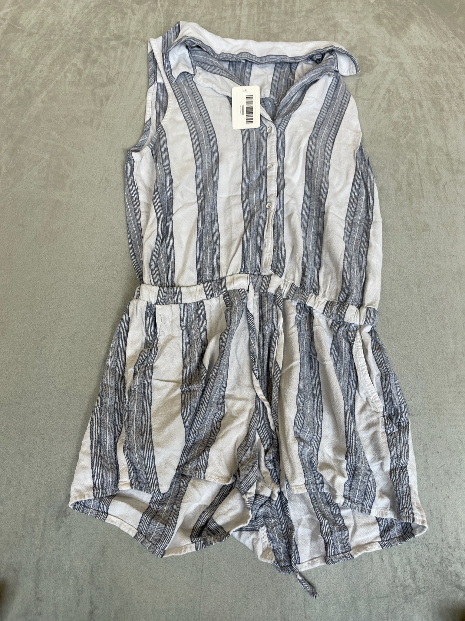 Bella Dahl White Blue Striped Slub Romper