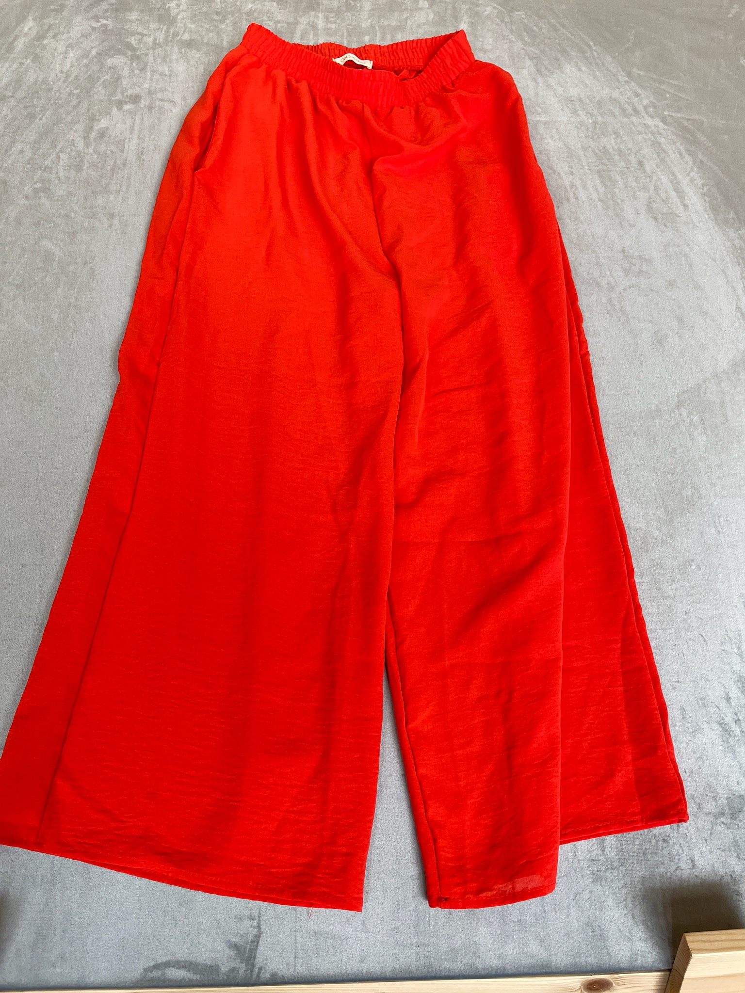 Cotton Bleu Bright Red Woven Wide-Leg Pants