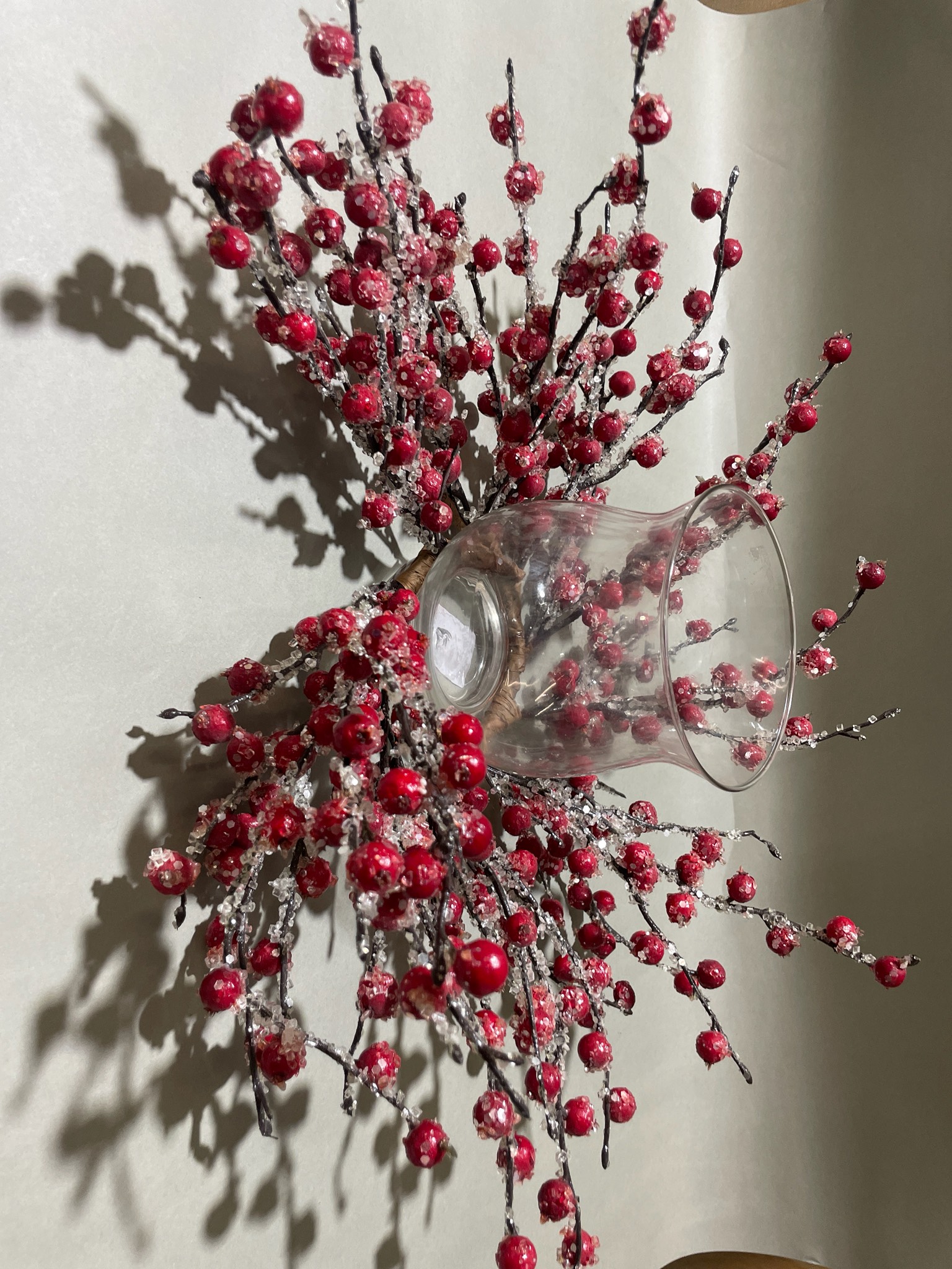 Red Berry Wreath with Glass Hurricane