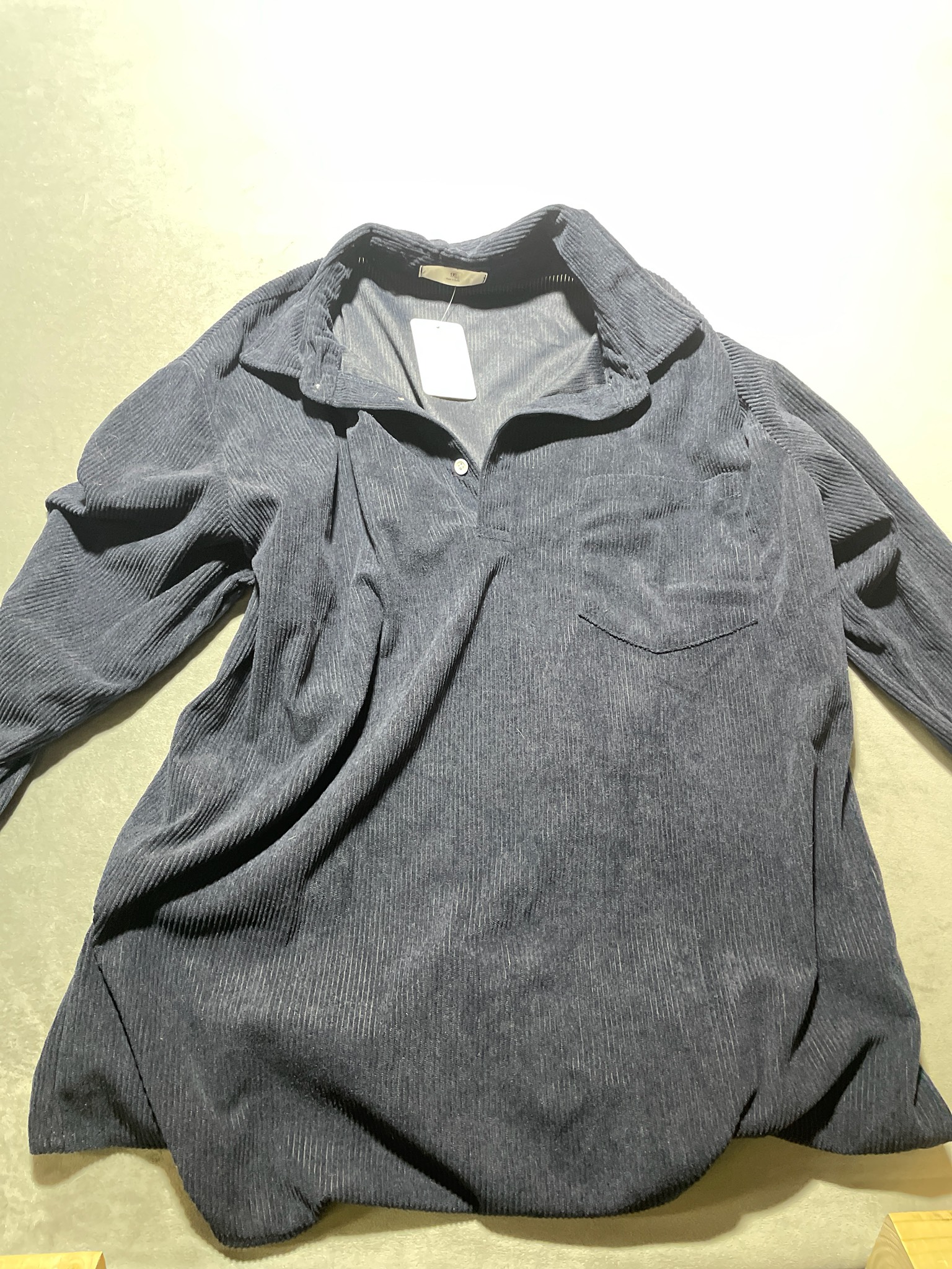 Navy Polyester Long Sleeve Collared Top Size 1X