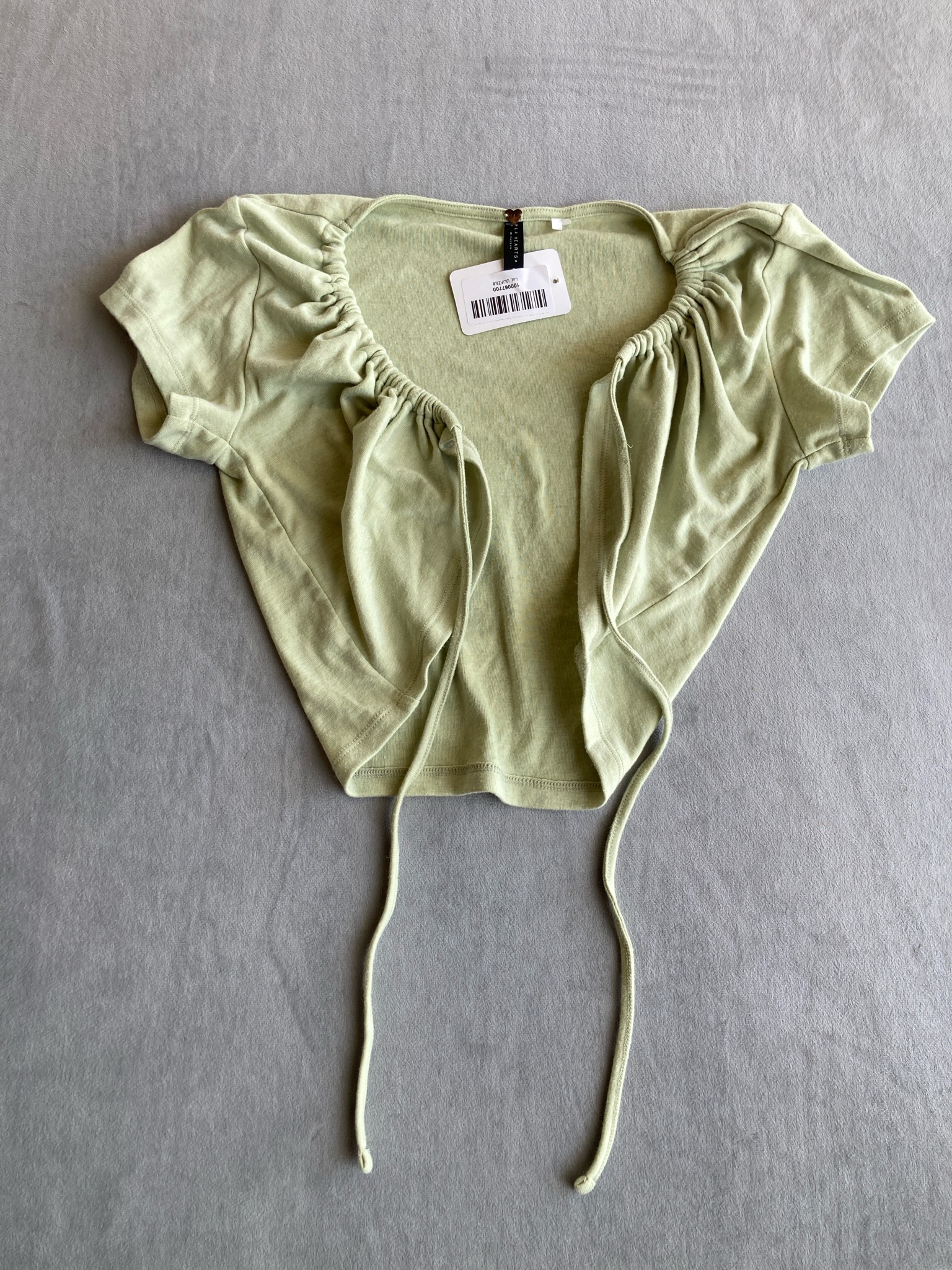 HEARTS Light Sage Green Jersey Cropped Tie-Front Top