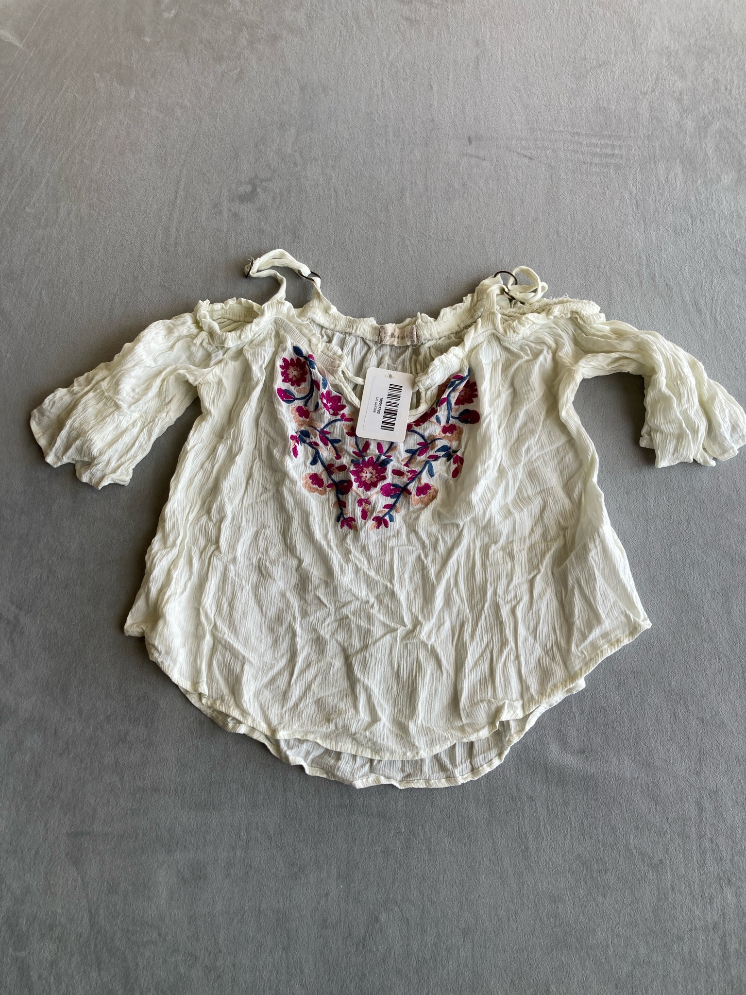 attat state Cream Embroidered Gauze Blouse Size S