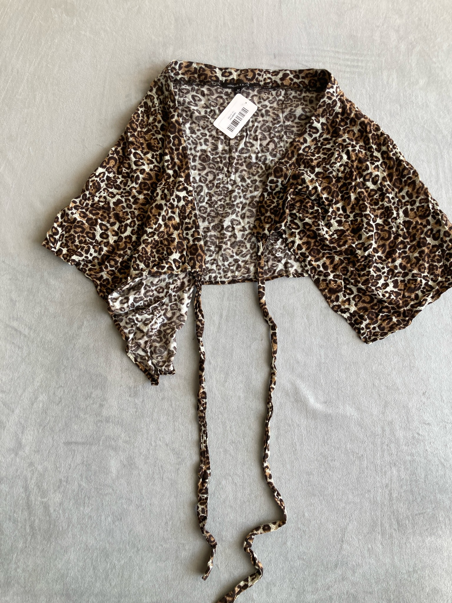 Kendall & Kylie Brown Leopard Lightweight Knit Crop Top Size M
